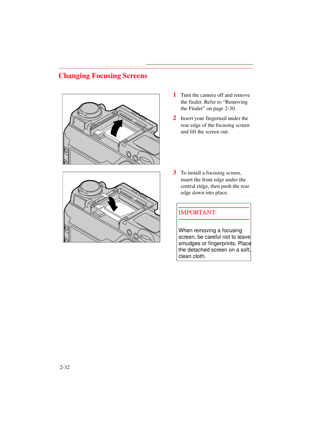 Kodak DCS 700 manual Changing Focusing Screens 