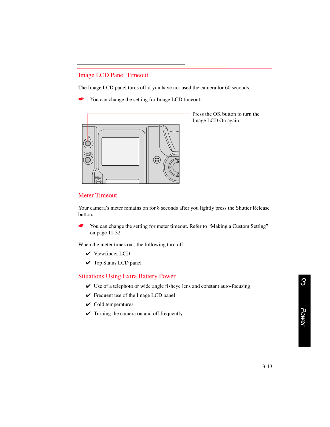 Kodak DCS 700 manual Image LCD Panel Timeout, Meter Timeout, Situations Using Extra Battery Power 