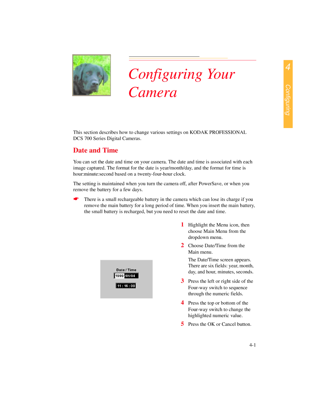 Kodak DCS 700 manual Here Configuring Your Camera, Date and Time 