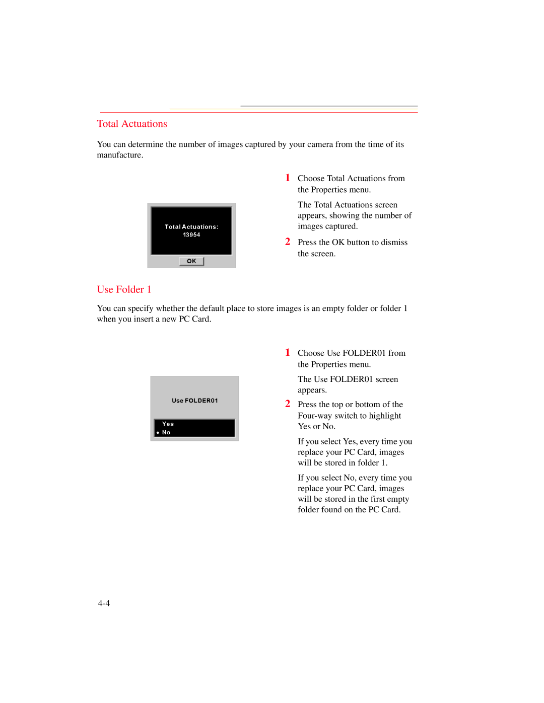 Kodak DCS 700 manual Total Actuations, Use Folder 