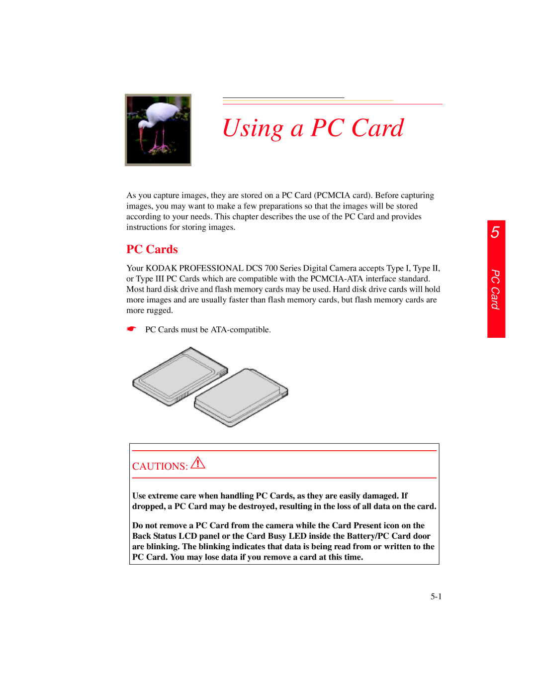 Kodak DCS 700 manual Using a PC Card, PC Cards 