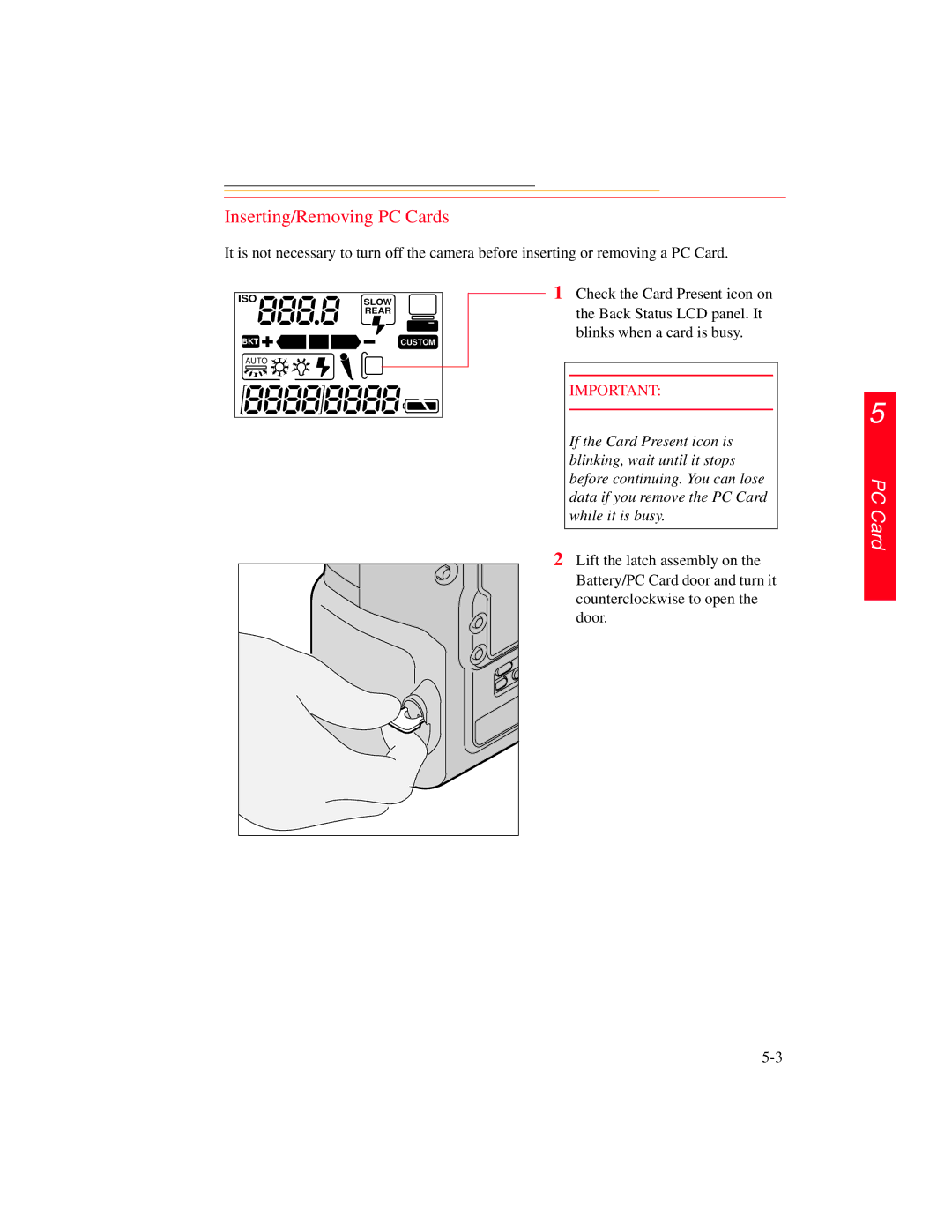 Kodak DCS 700 manual Inserting/Removing PC Cards 