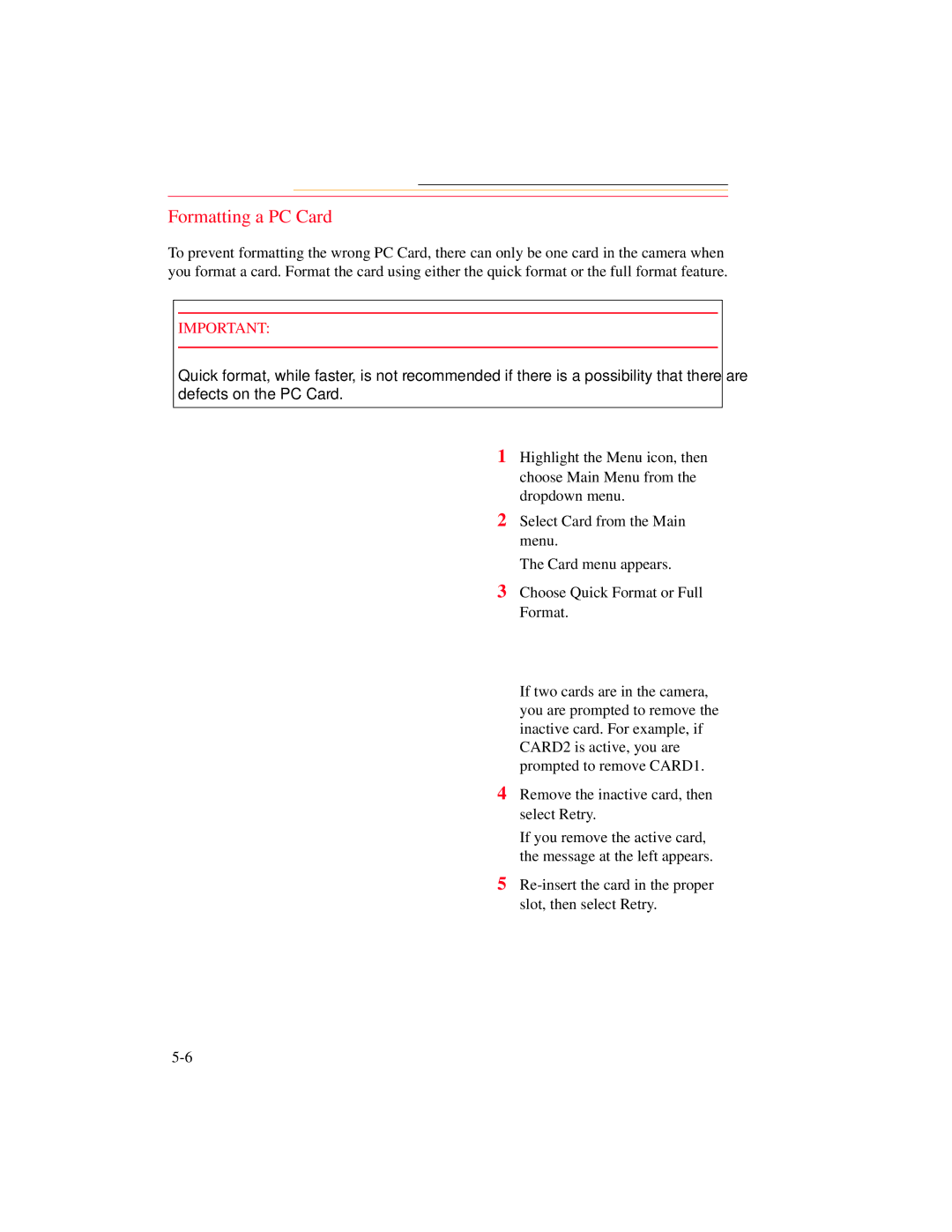 Kodak DCS 700 manual Formatting a PC Card 