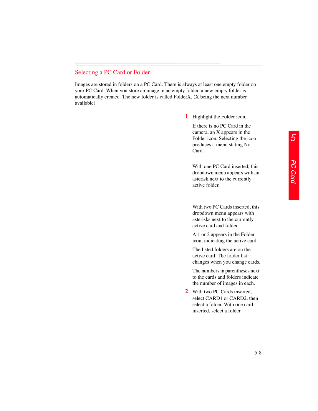 Kodak DCS 700 manual Selecting a PC Card or Folder 