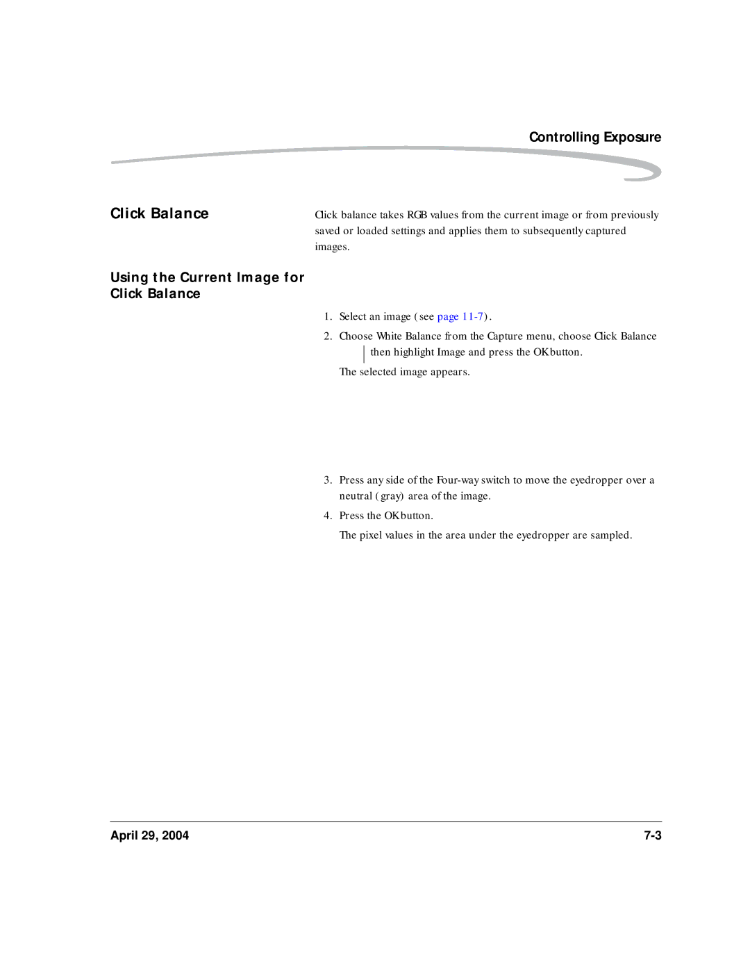 Kodak DCS Pro SLR/n manual Images, Using the Current Image for Click Balance 