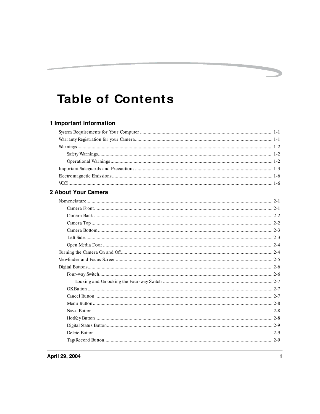 Kodak DCS Pro SLR/n manual Table of Contents 