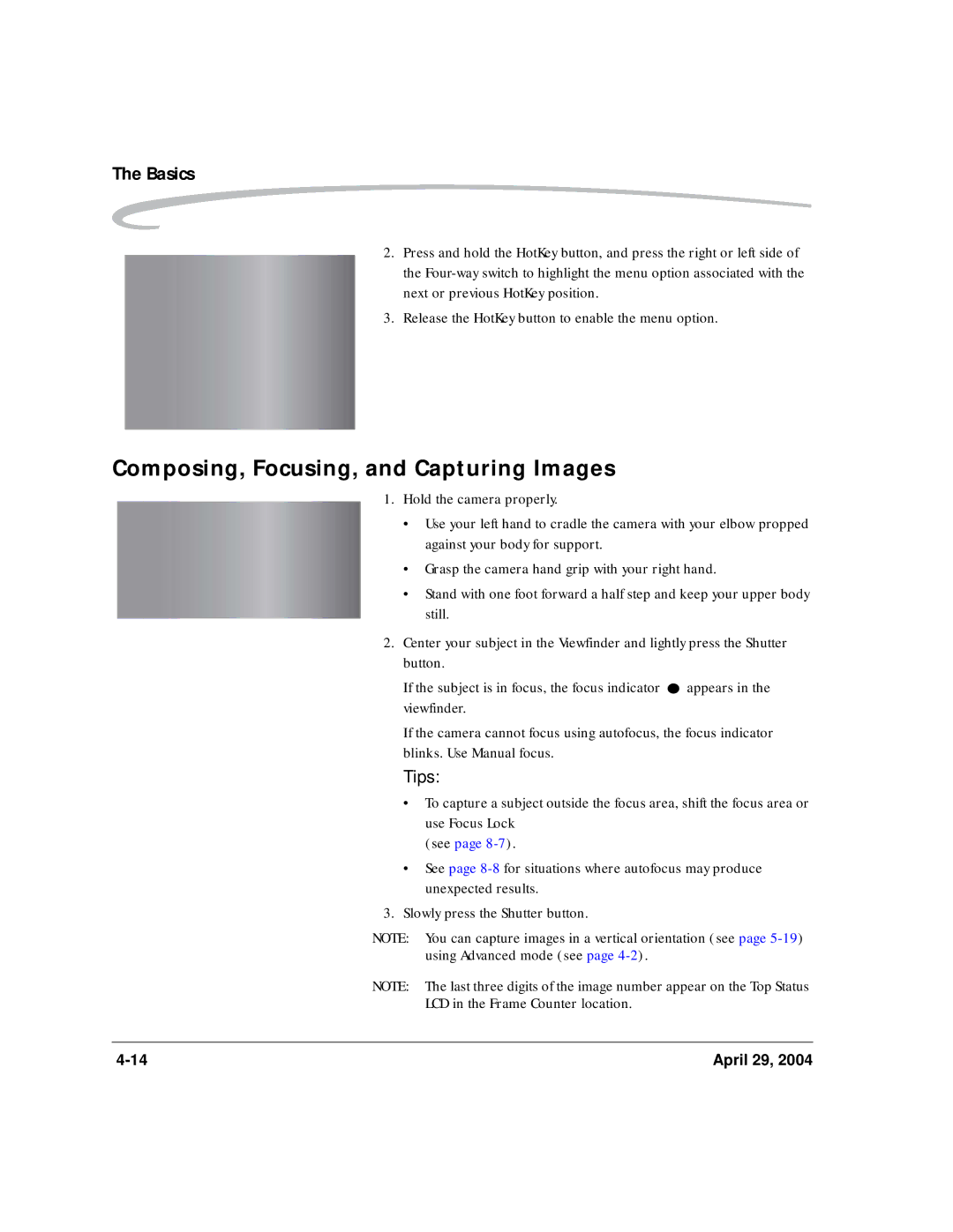 Kodak DCS Pro SLR/n manual Composing, Focusing, and Capturing Images, Tips 