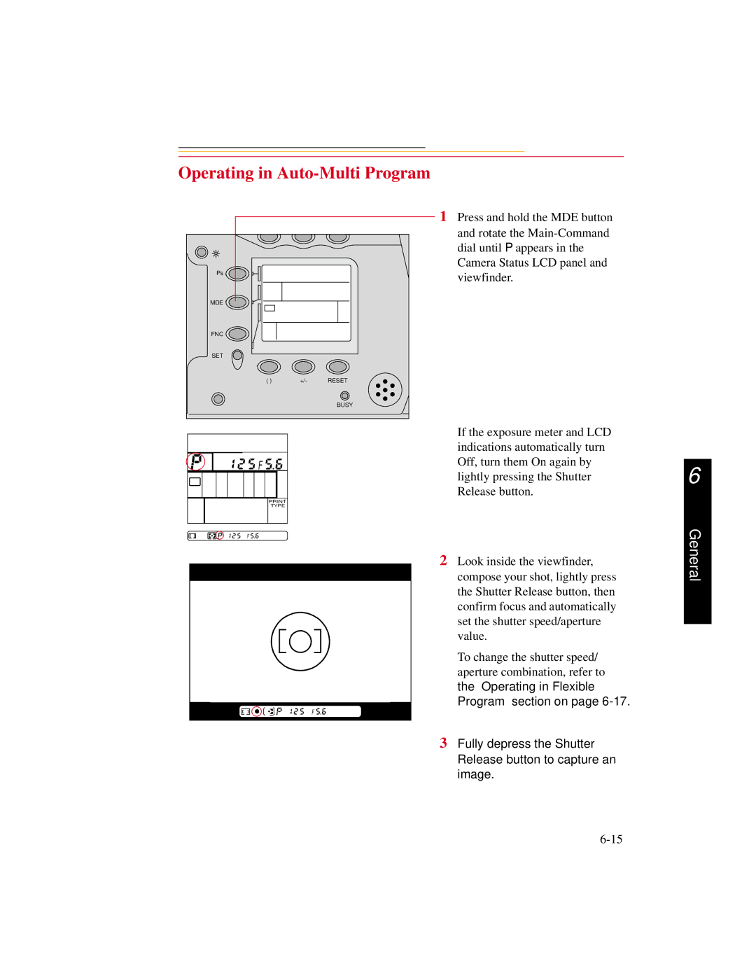 Kodak DCS300 manual Operating in Auto-Multi Program 