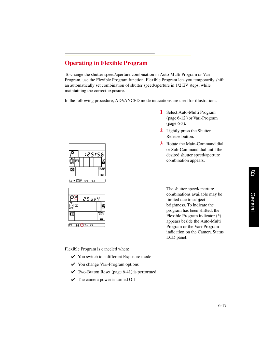 Kodak DCS300 manual Operating in Flexible Program 