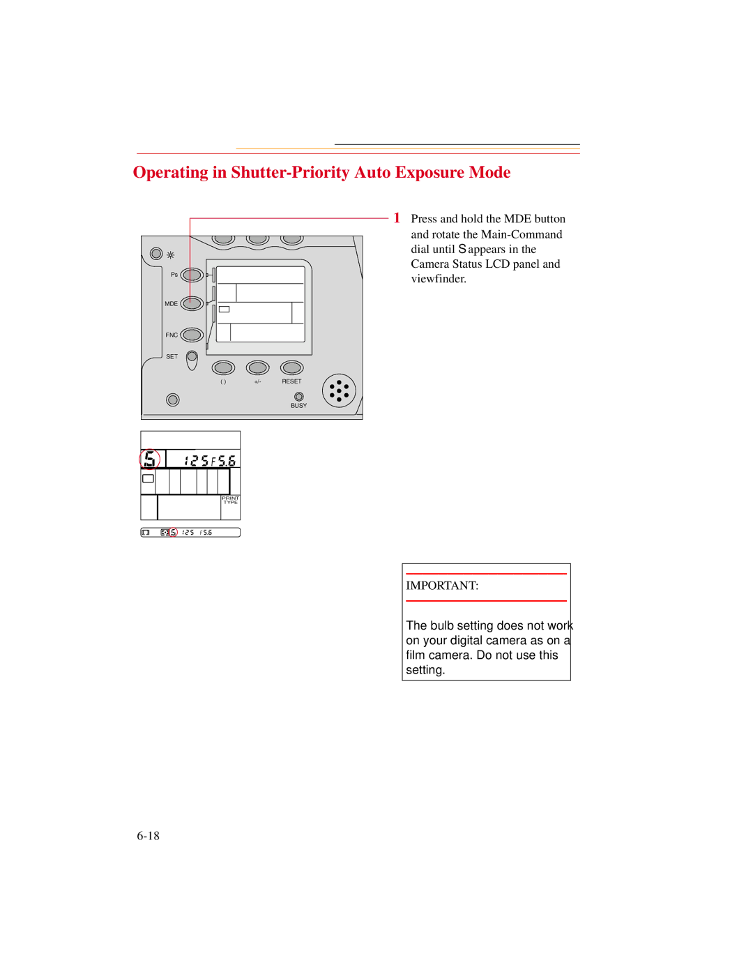 Kodak DCS300 manual Operating in Shutter-Priority Auto Exposure Mode 