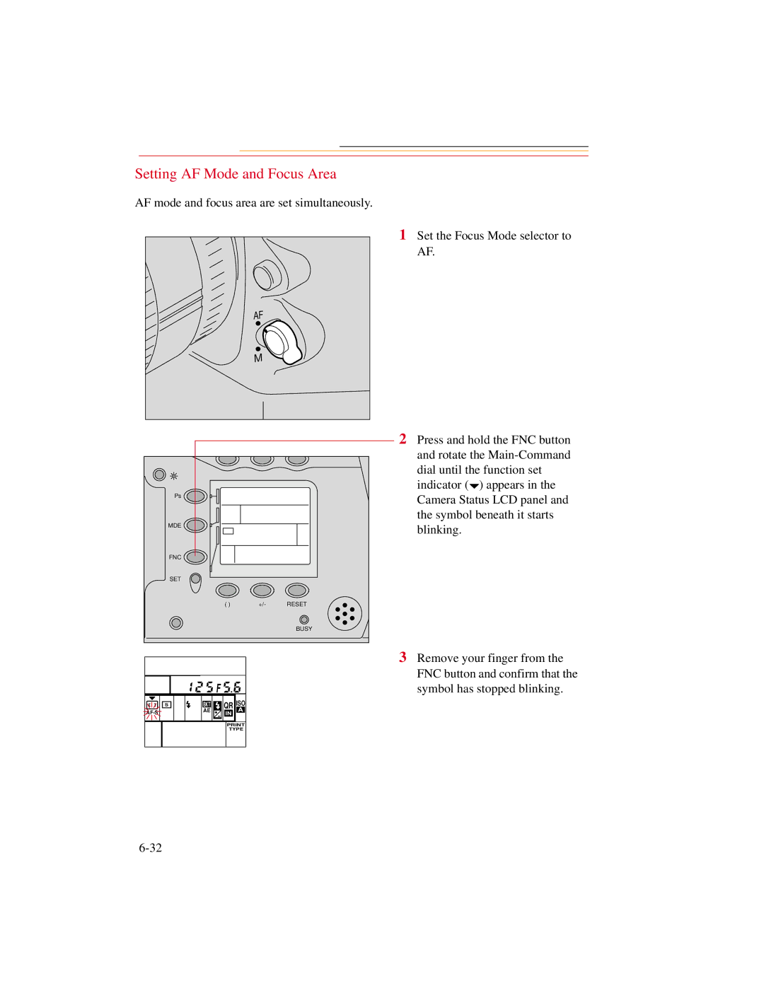 Kodak DCS300 manual Setting AF Mode and Focus Area 