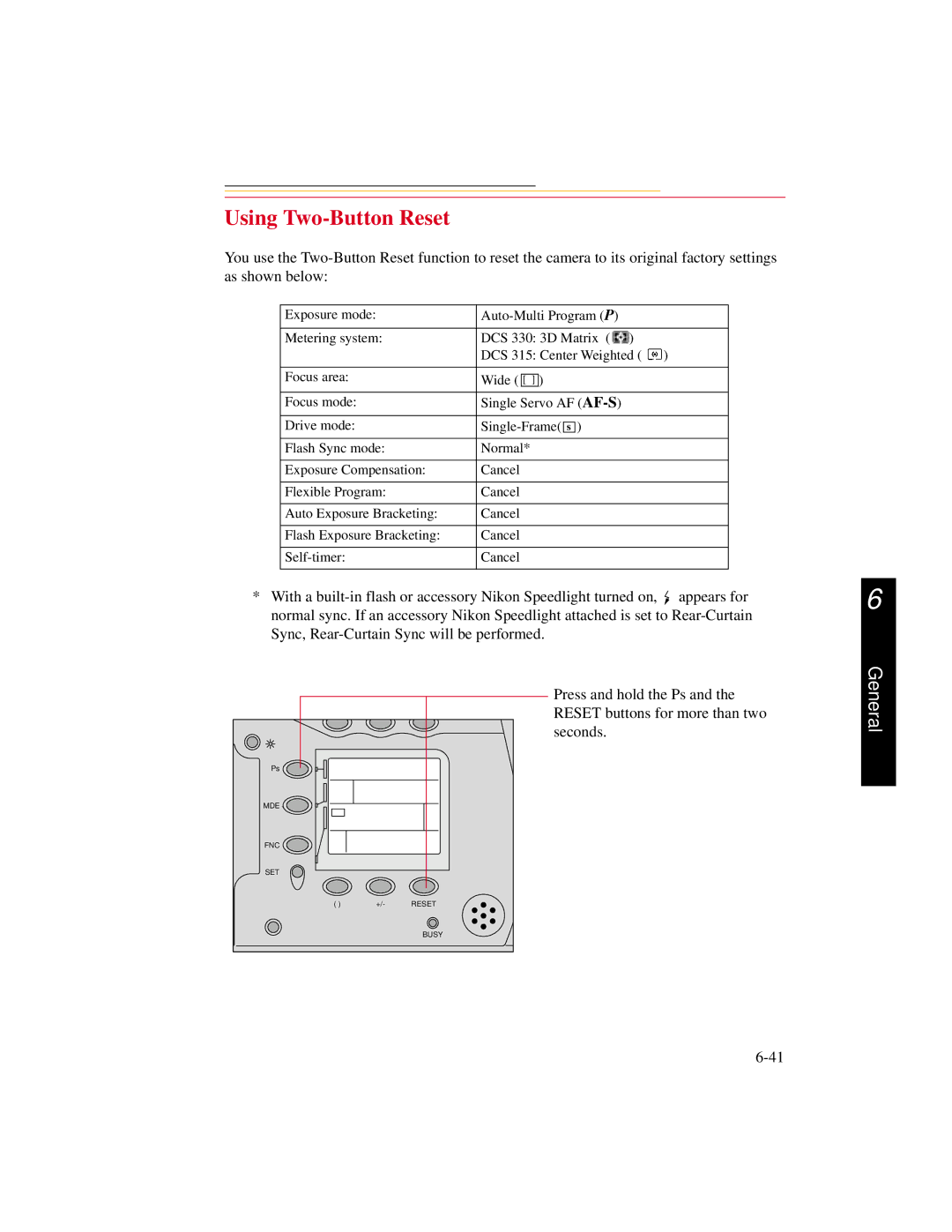 Kodak DCS300 manual Using Two-Button Reset 