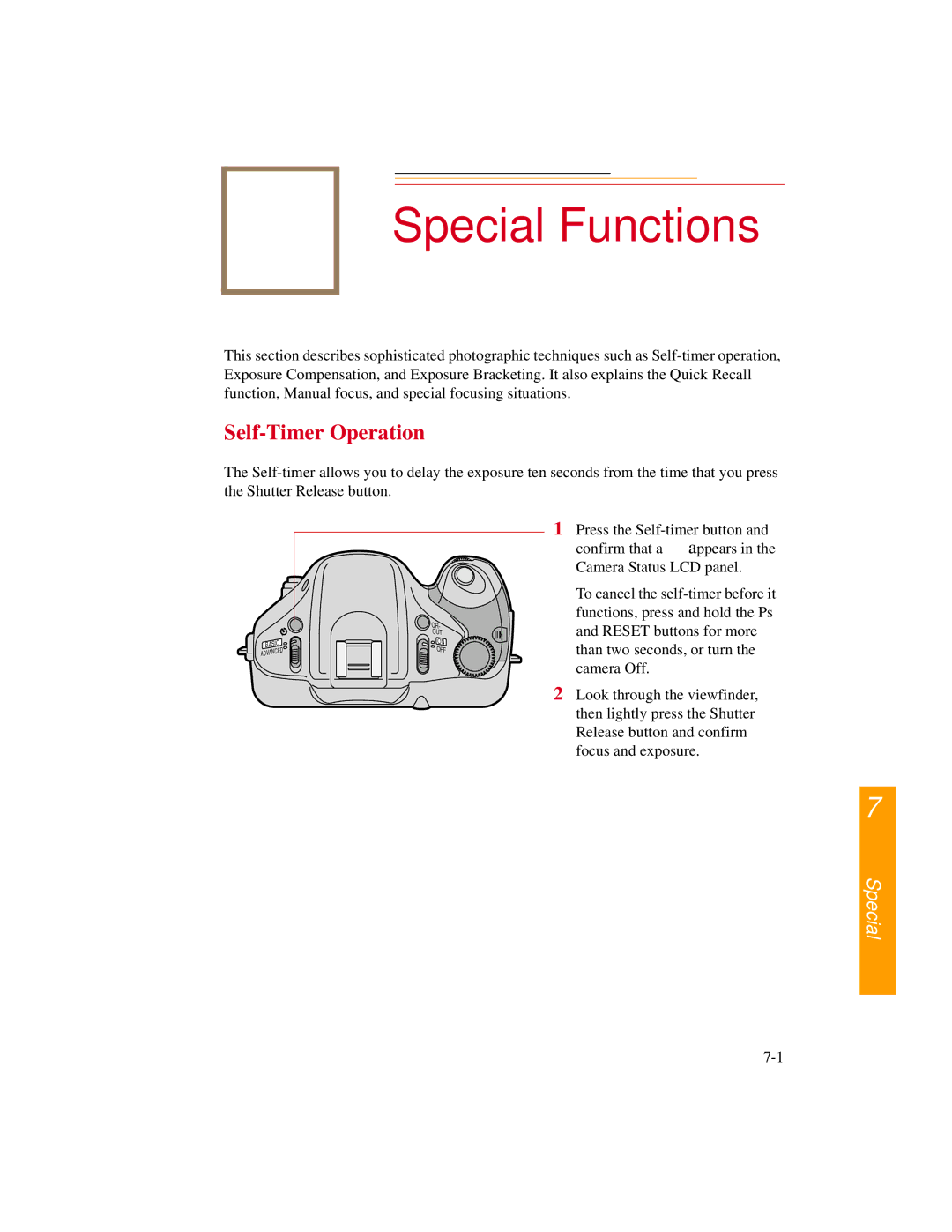 Kodak DCS300 manual Special Functions, Self-Timer Operation 