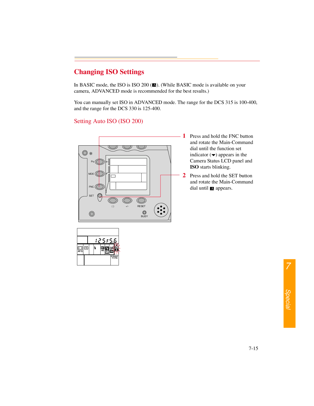 Kodak DCS300 manual Changing ISO Settings, Setting Auto ISO ISO 