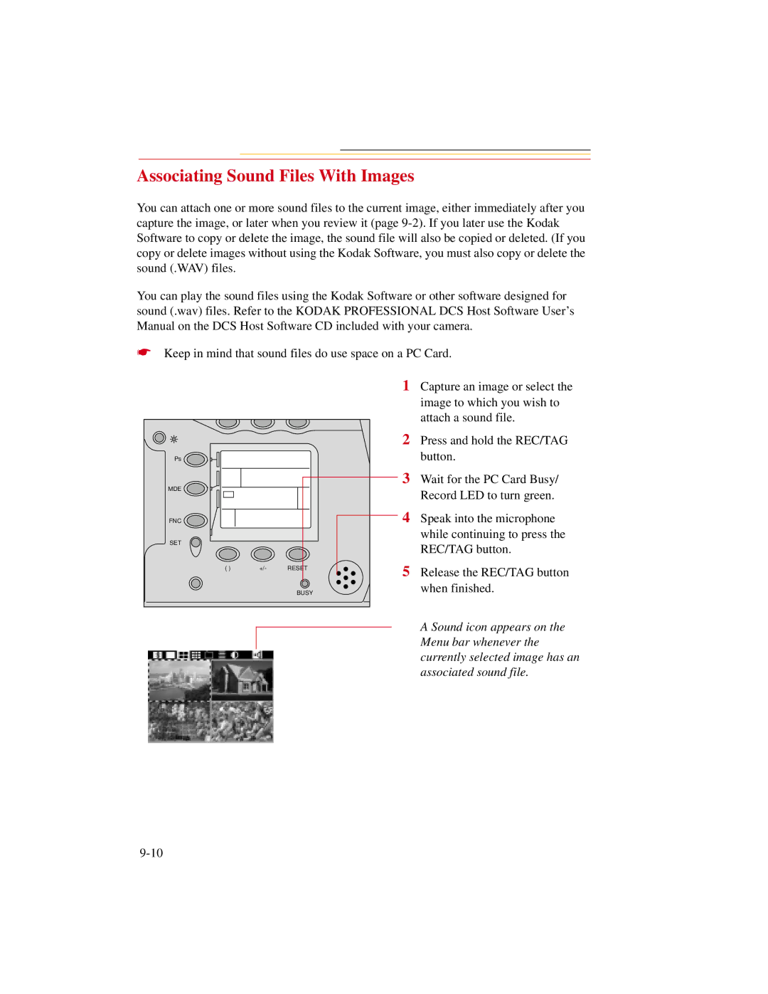 Kodak DCS300 manual Associating Sound Files With Images 