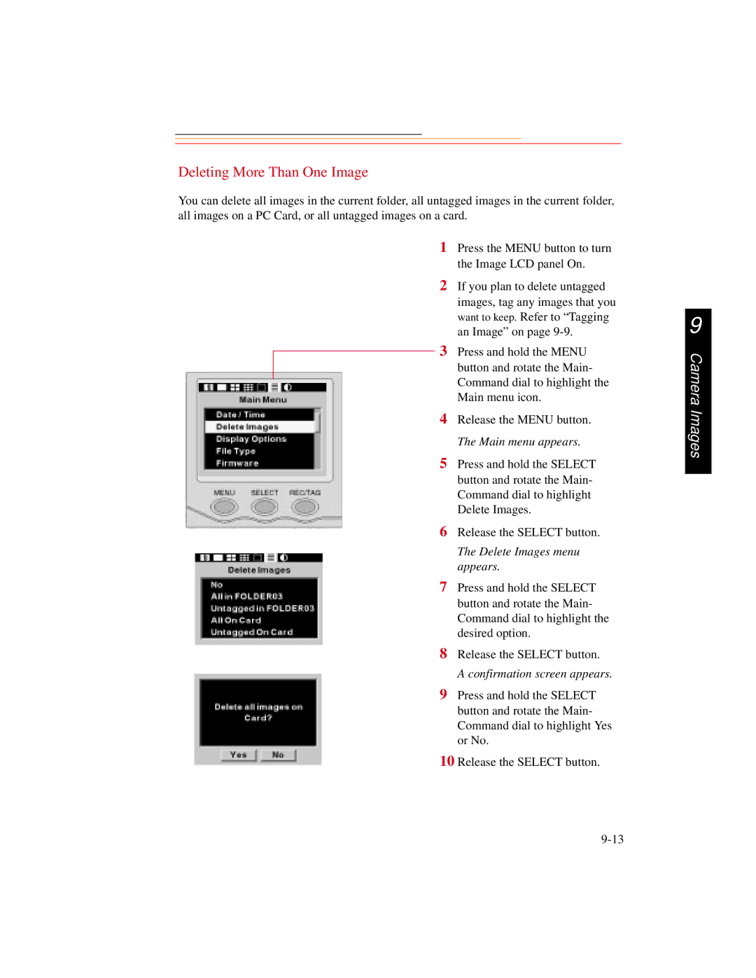 Kodak DCS300 manual Deleting More Than One Image, Delete Images menu appears 