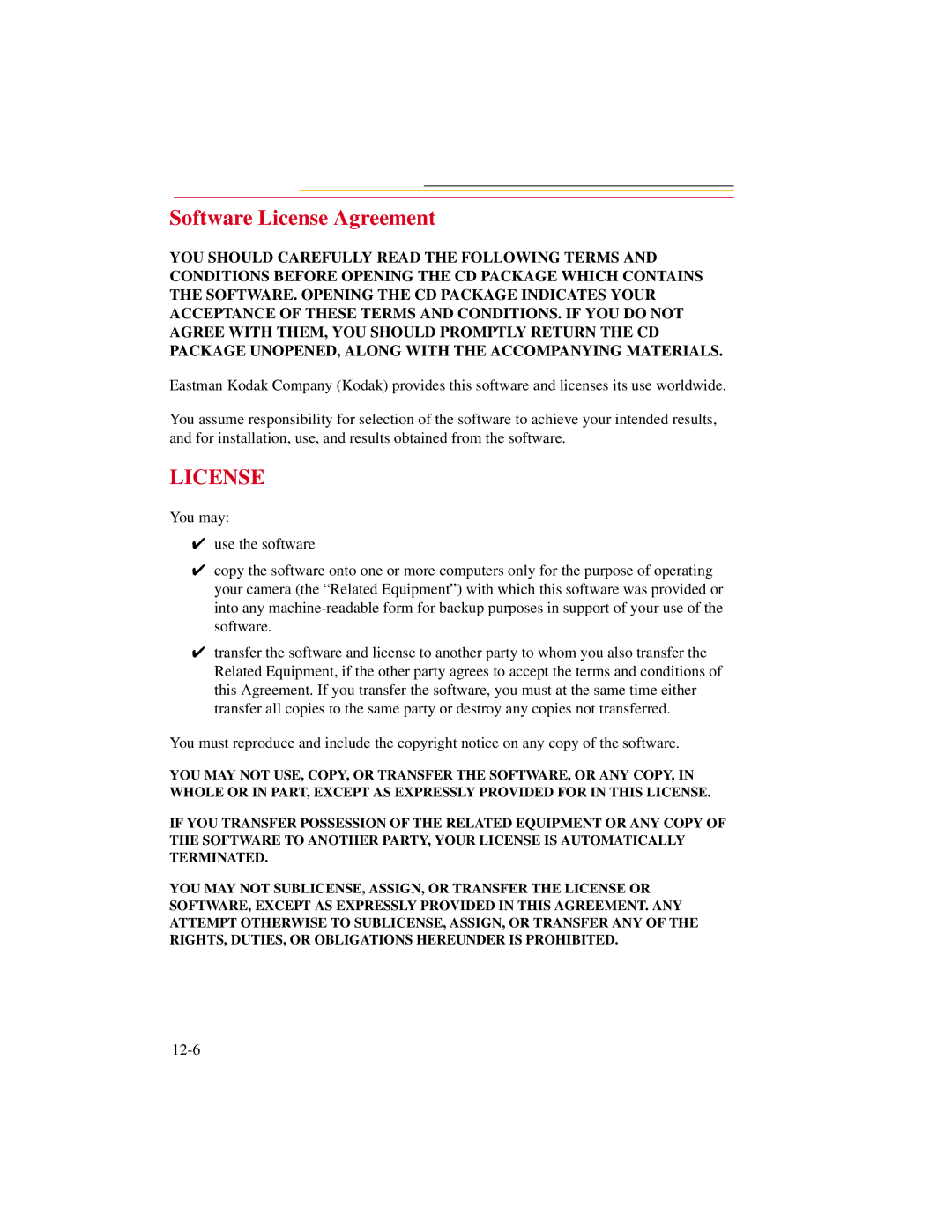 Kodak DCS300 manual Software License Agreement 