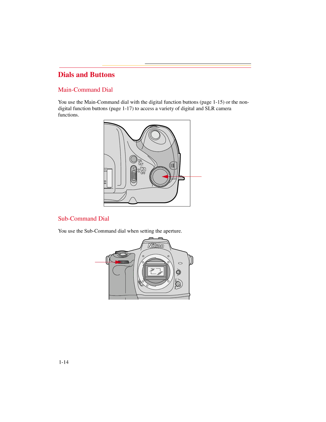 Kodak DCS300 manual Dials and Buttons, Main-Command Dial, Sub-Command Dial 