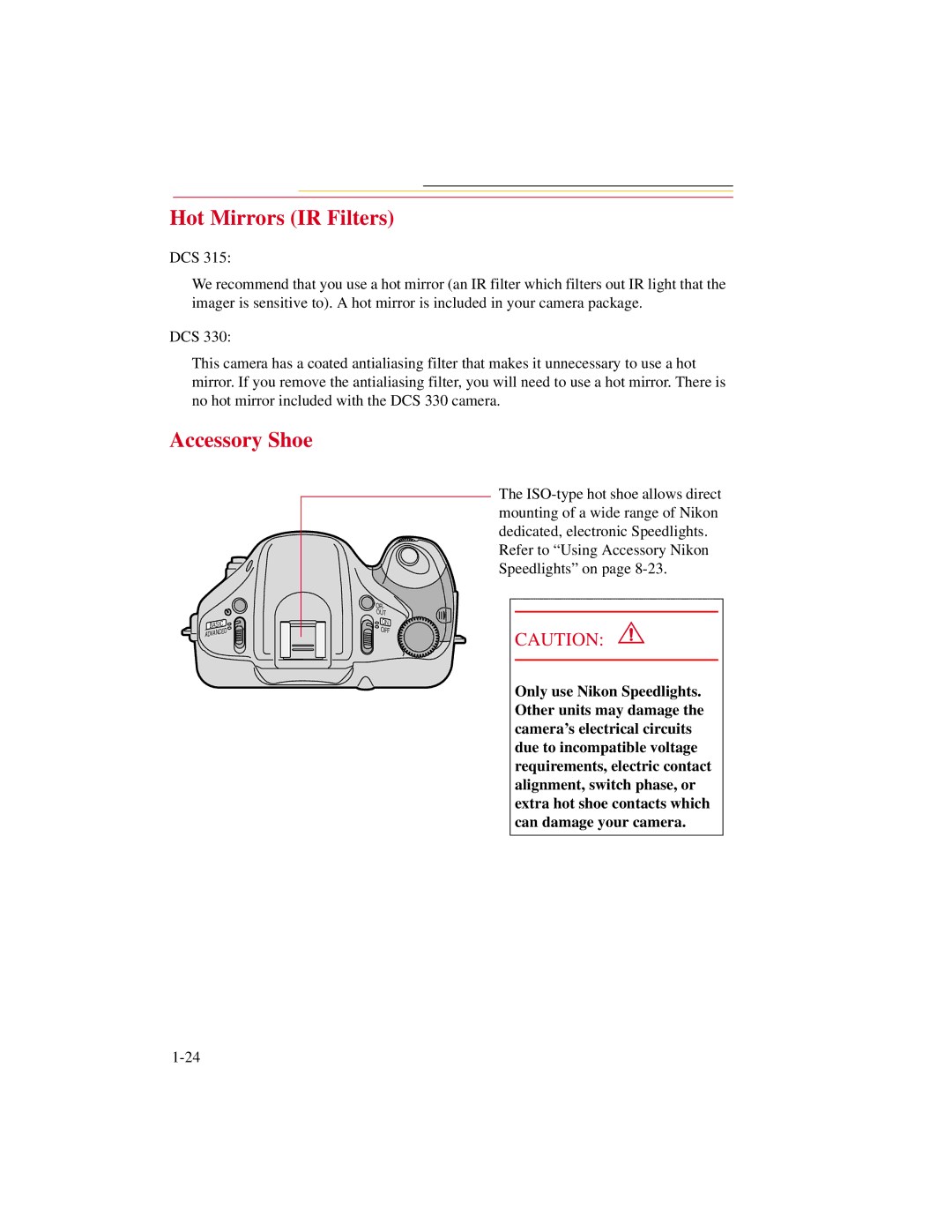 Kodak DCS300 manual Hot Mirrors IR Filters, Accessory Shoe 