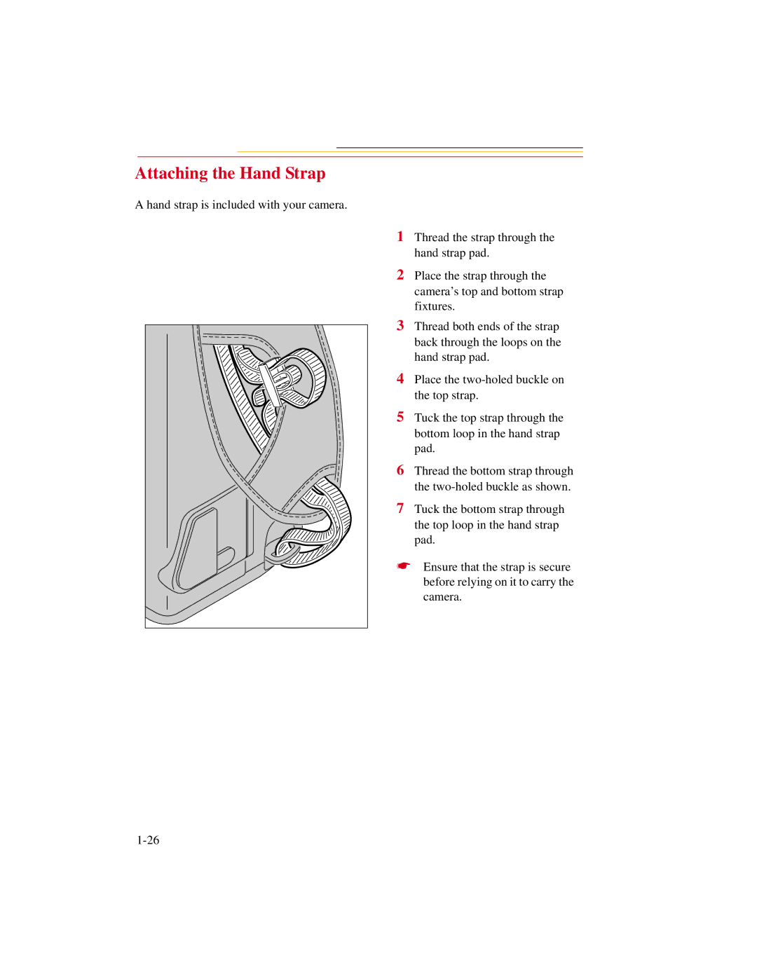 Kodak DCS300 manual Attaching the Hand Strap 