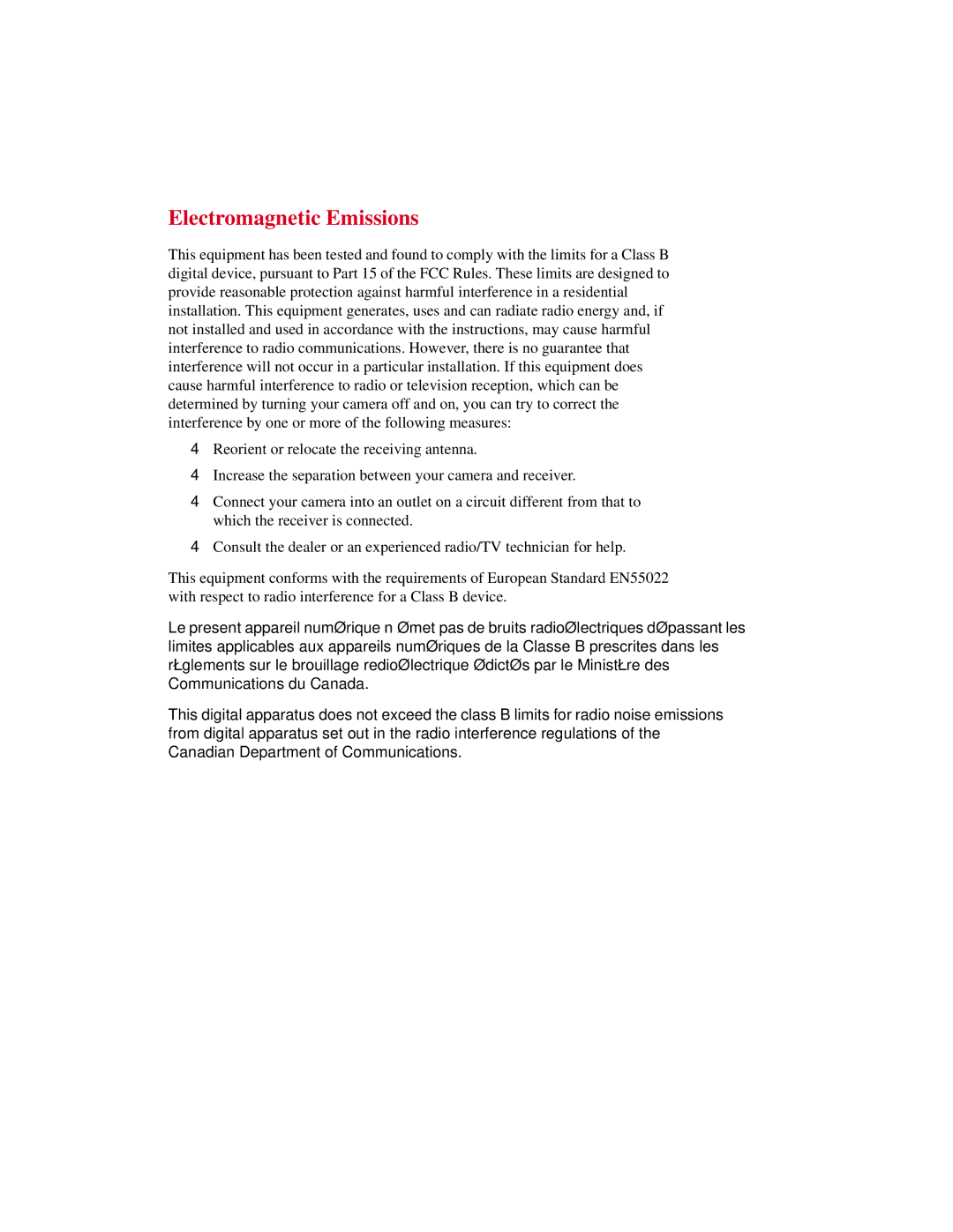 Kodak DCS300 manual Electromagnetic Emissions 