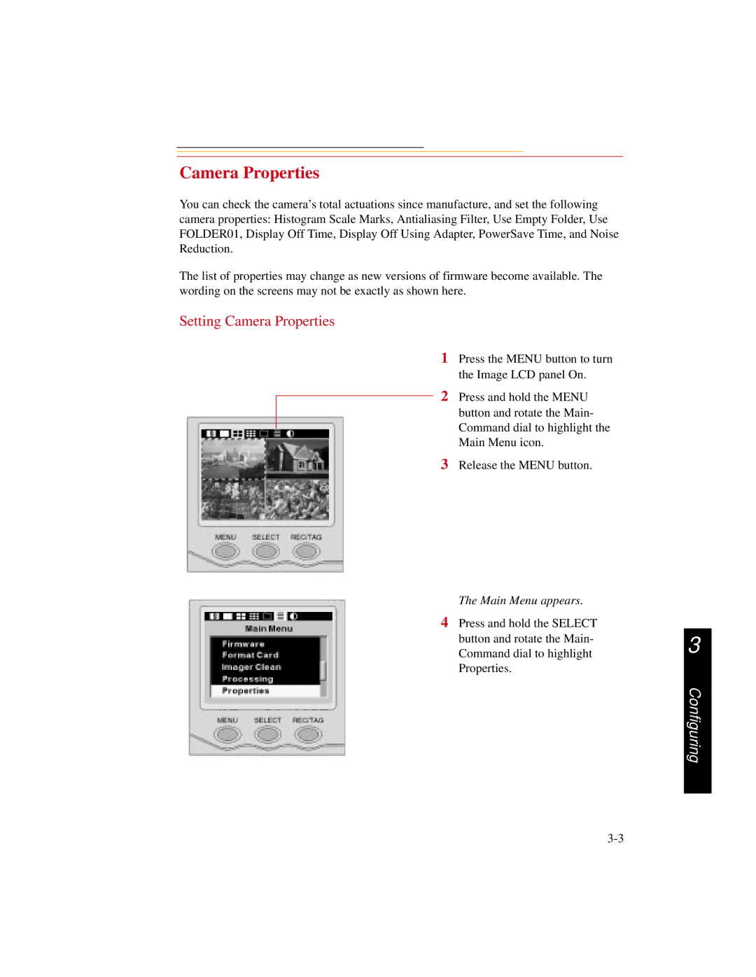 Kodak DCS300 manual Setting Camera Properties 