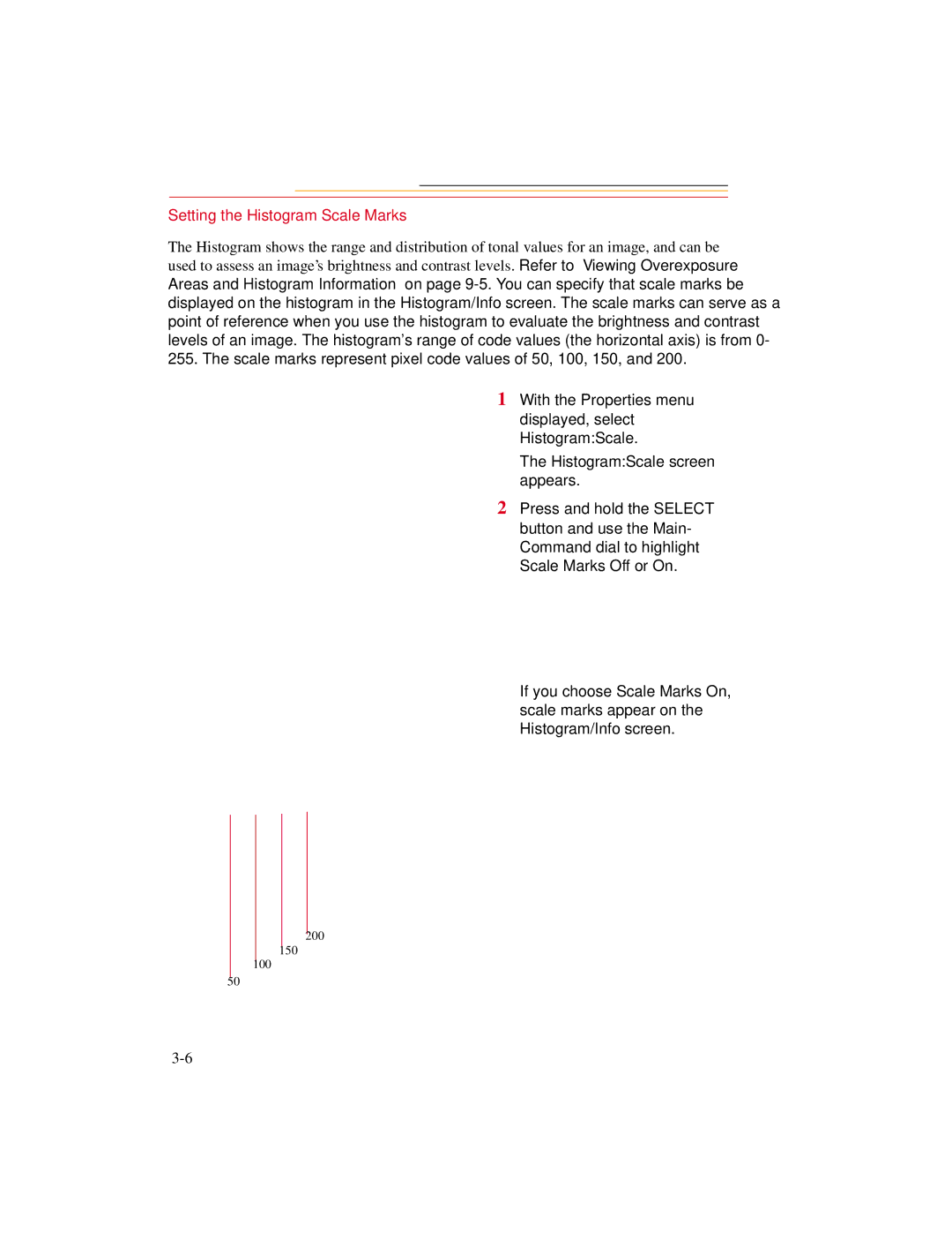 Kodak DCS300 manual Setting the Histogram Scale Marks, HistogramScale screen appears 