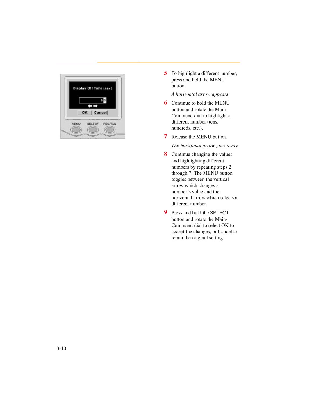 Kodak DCS300 manual Horizontal arrow appears, Horizontal arrow goes away 