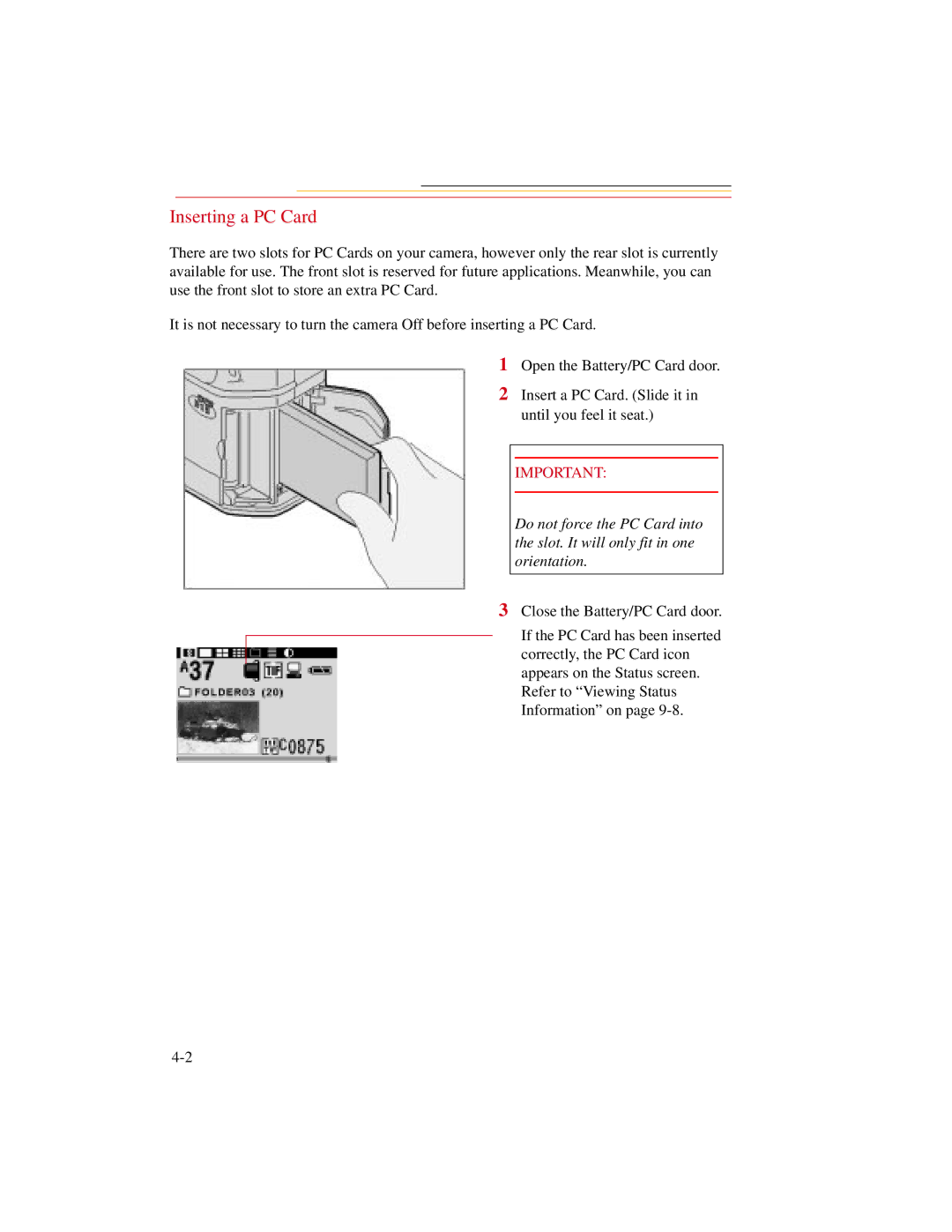 Kodak DCS300 manual Inserting a PC Card 