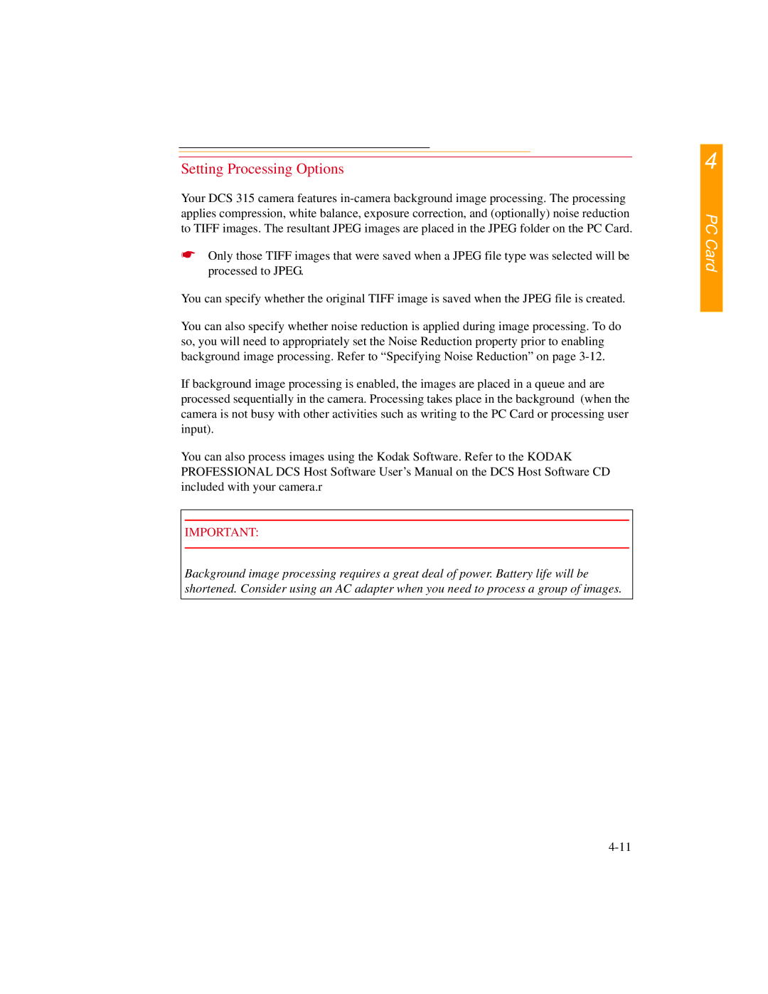 Kodak DCS300 manual Setting Processing Options 