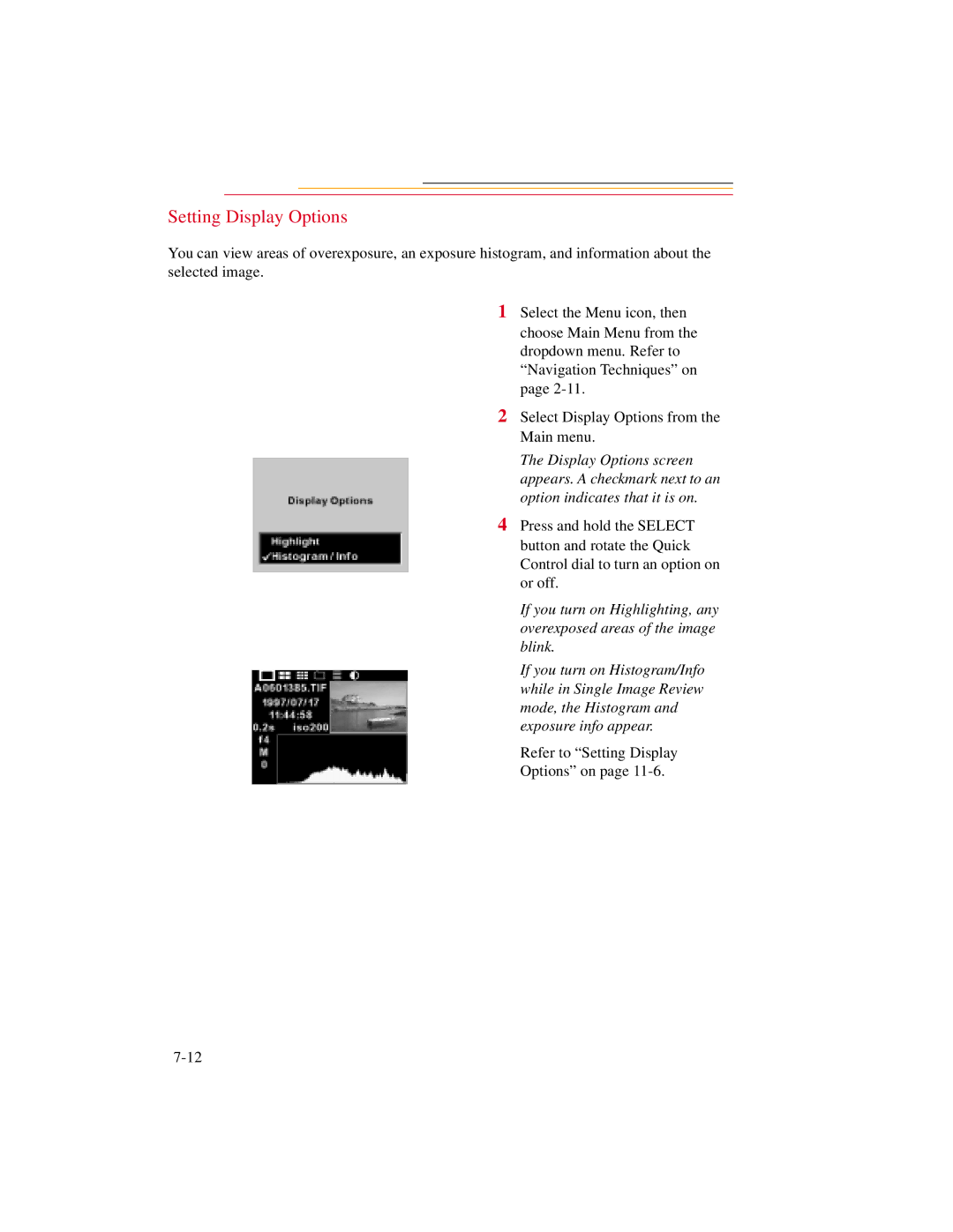 Kodak DCS500 manual Setting Display Options 