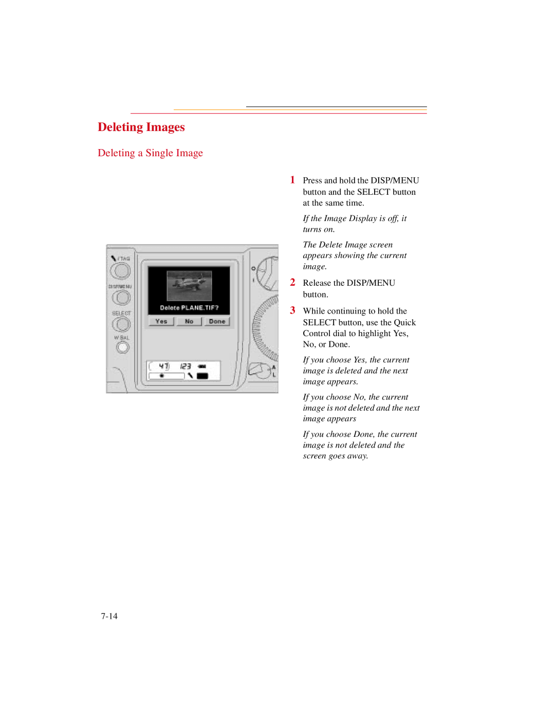 Kodak DCS500 manual Deleting Images, Deleting a Single Image 