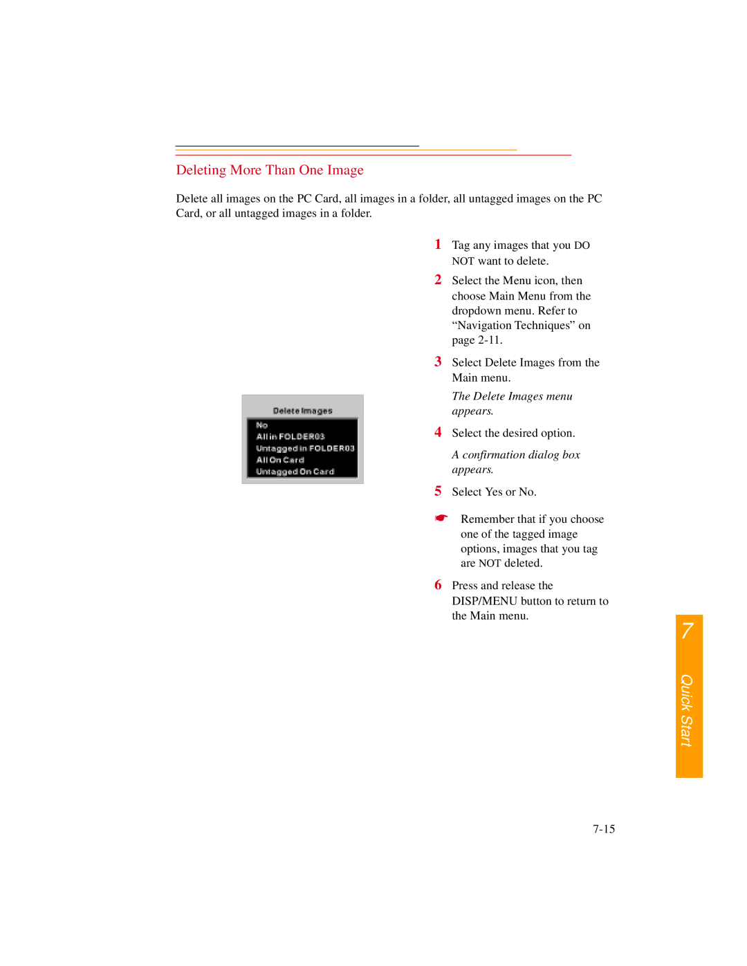 Kodak DCS500 manual Deleting More Than One Image, Delete Images menu appears, Confirmation dialog box appears 