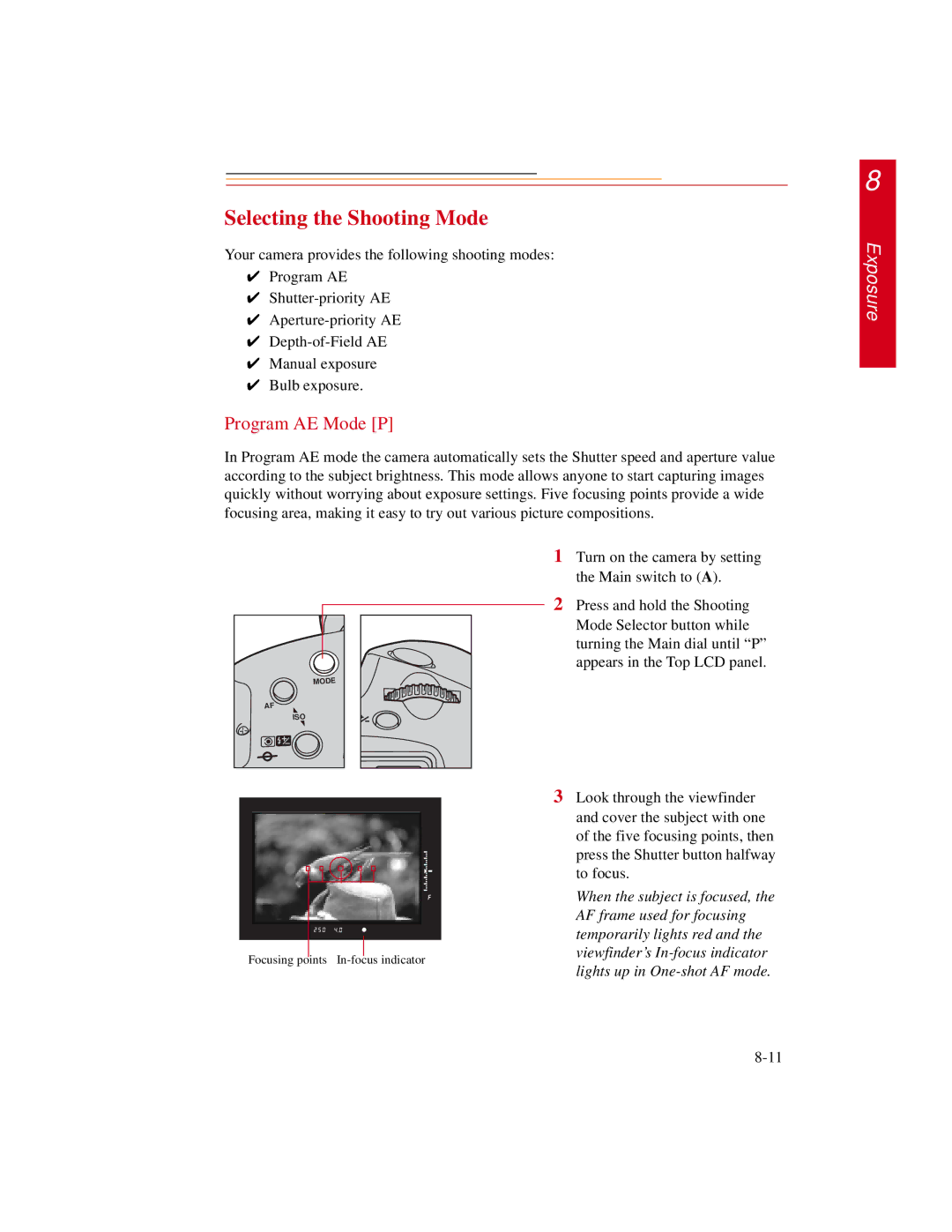 Kodak DCS500 manual Selecting the Shooting Mode, Program AE Mode P 