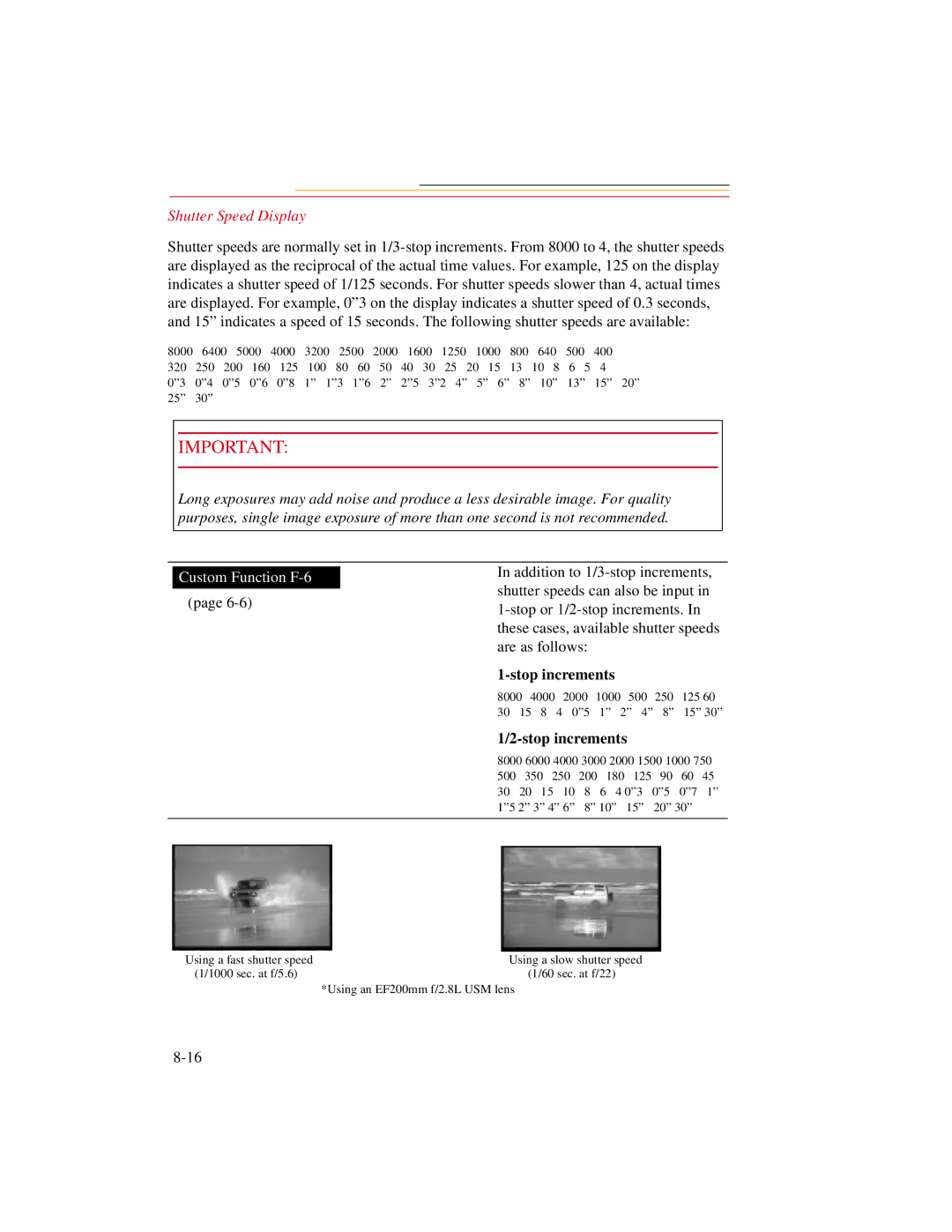 Kodak DCS500 manual Shutter Speed Display, Custom Function F-6 