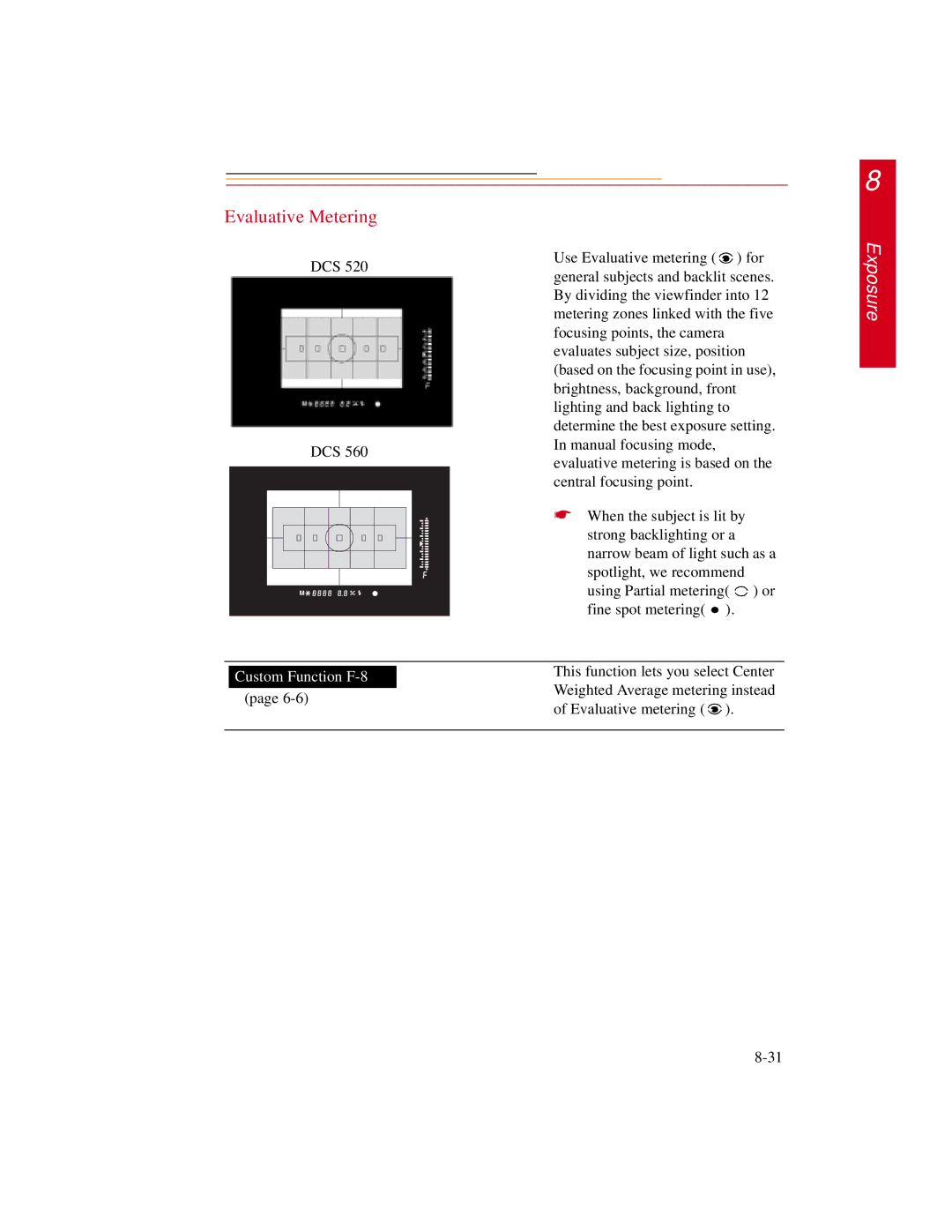 Kodak DCS500 manual Evaluative Metering 