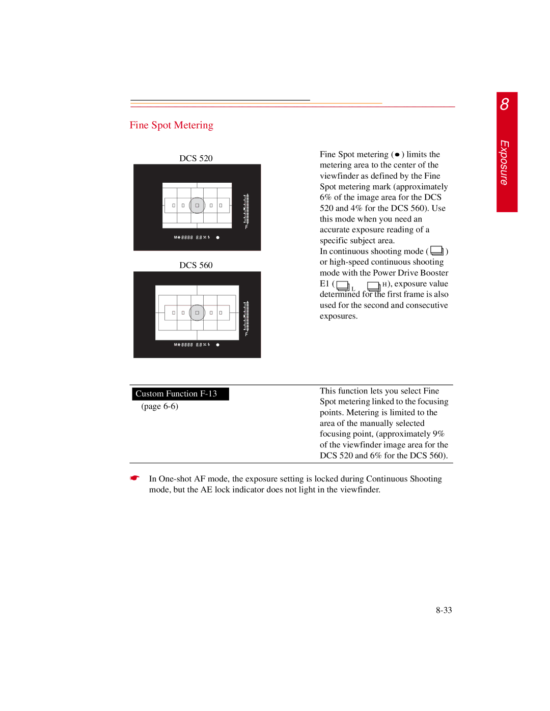 Kodak DCS500 manual Fine Spot Metering, Custom Function F-13 