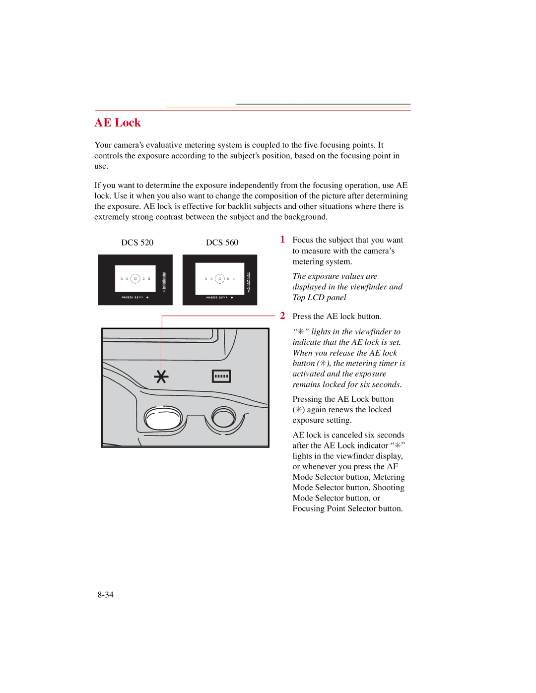 Kodak DCS500 manual AE Lock 