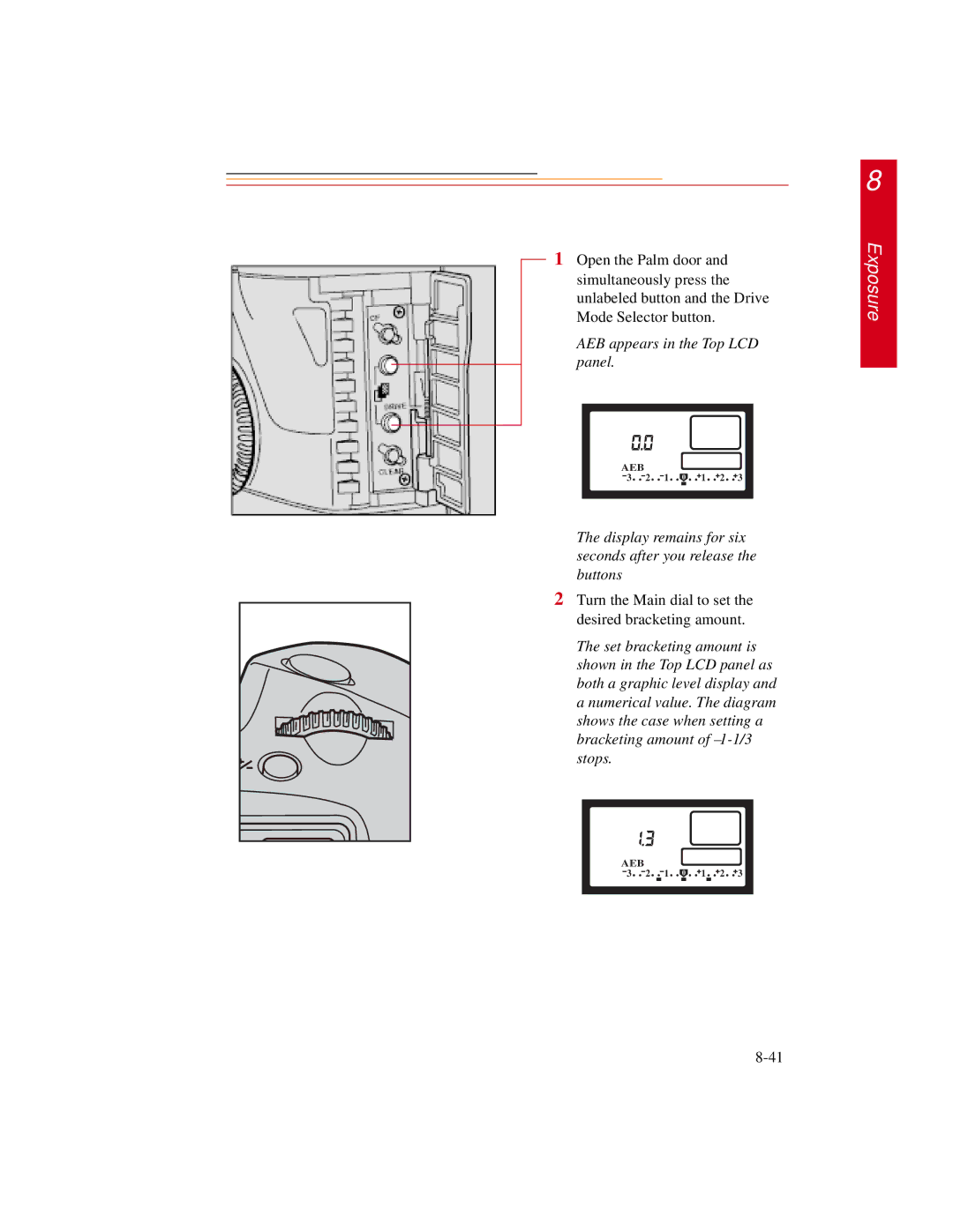 Kodak DCS500 manual AEB appears in the Top LCD panel 