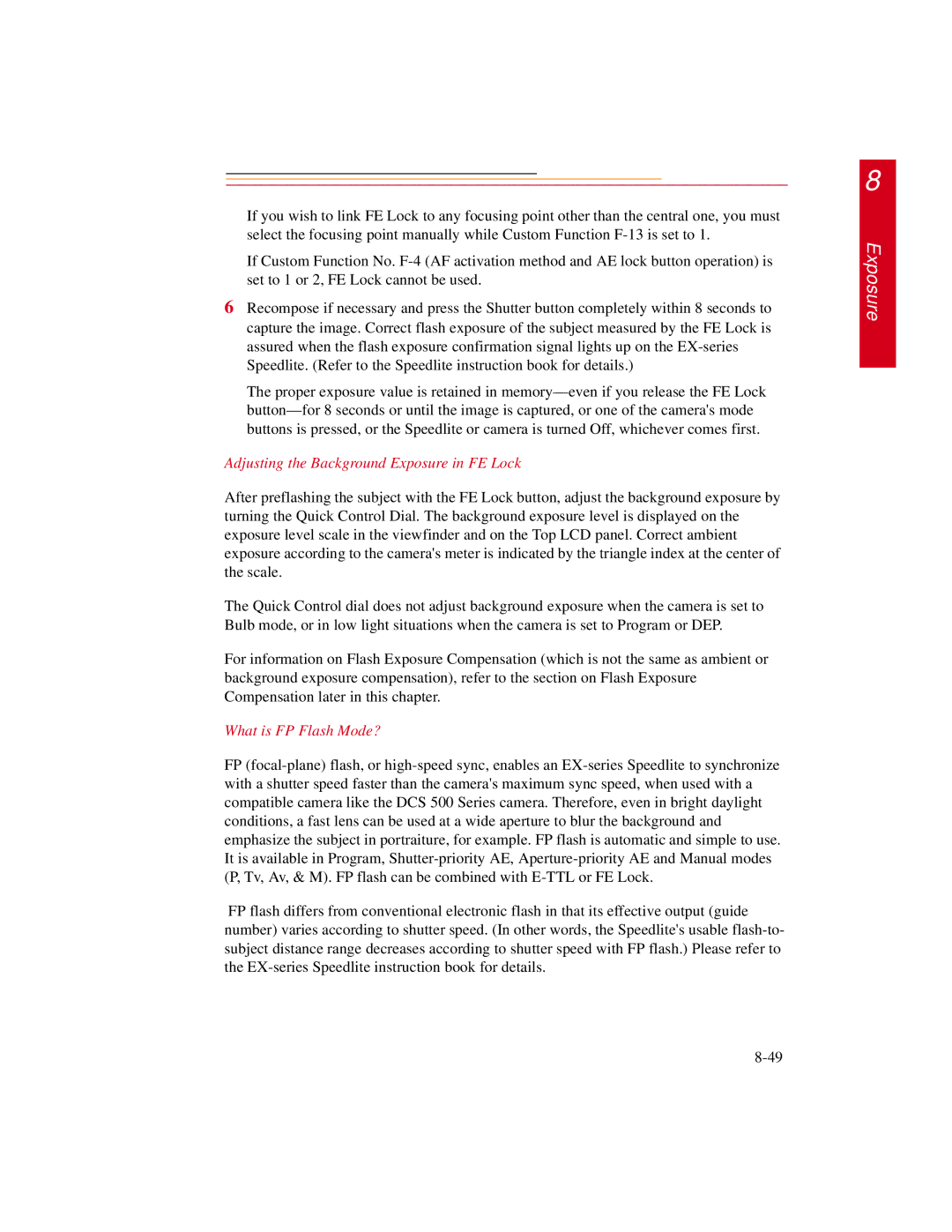 Kodak DCS500 manual Adjusting the Background Exposure in FE Lock, What is FP Flash Mode? 