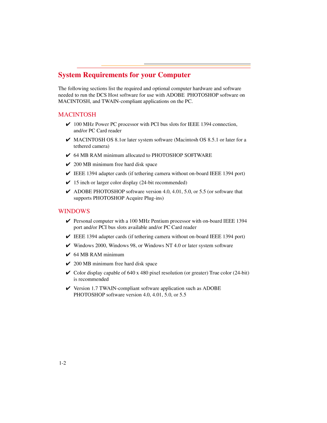 Kodak DCS500 manual System Requirements for your Computer, Macintosh 