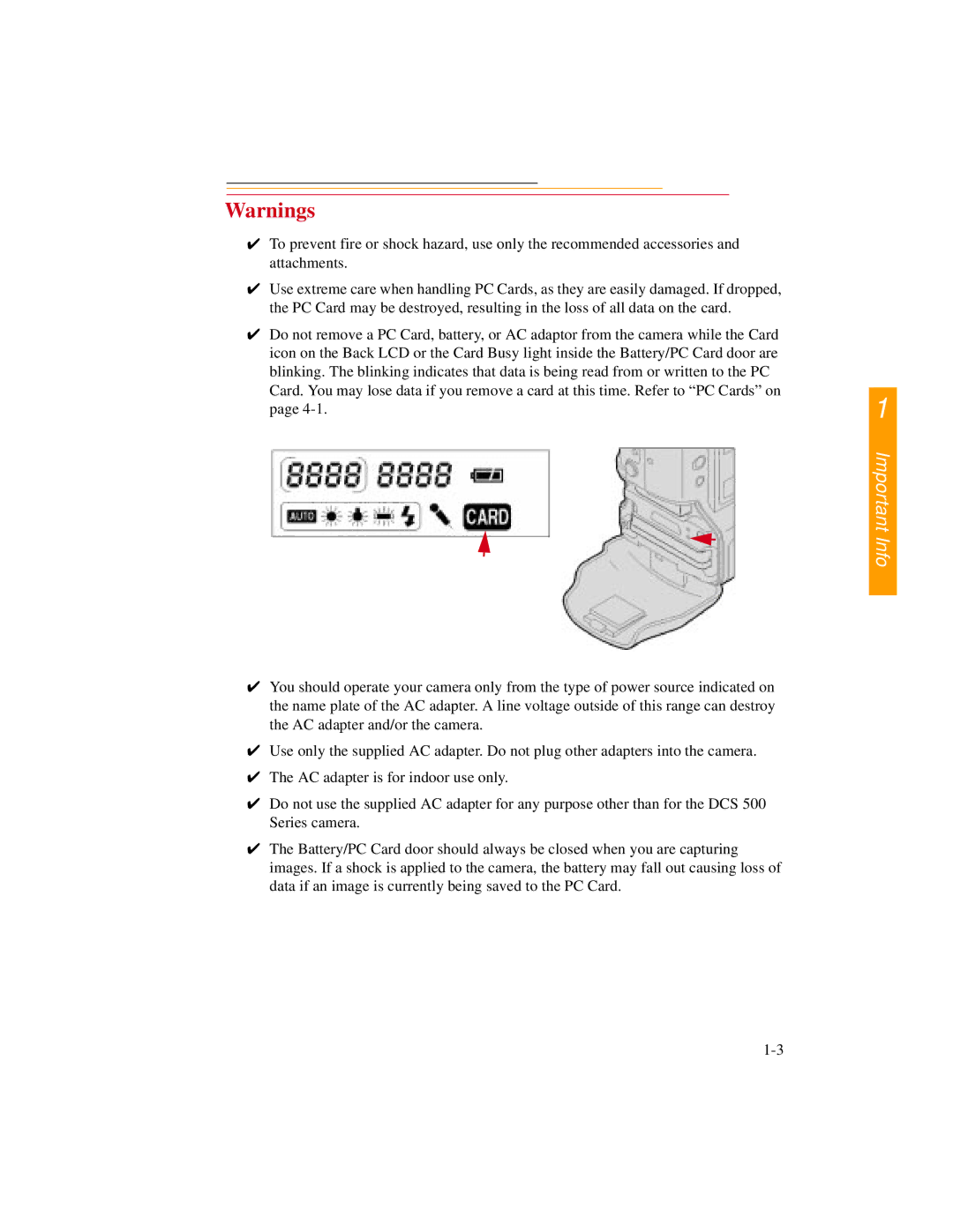 Kodak DCS500 manual Important Info 