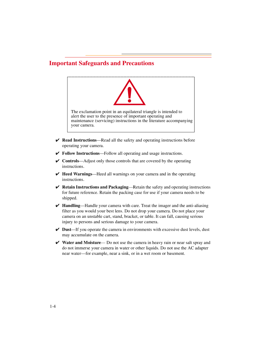 Kodak DCS500 manual Important Safeguards and Precautions 