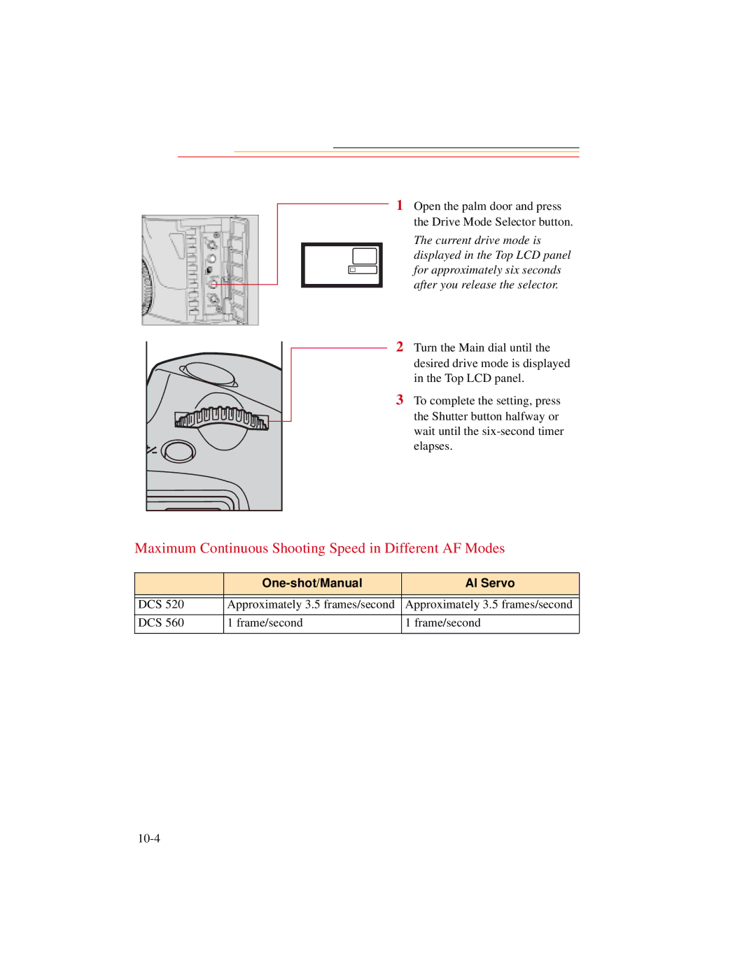 Kodak DCS500 manual Maximum Continuous Shooting Speed in Different AF Modes 