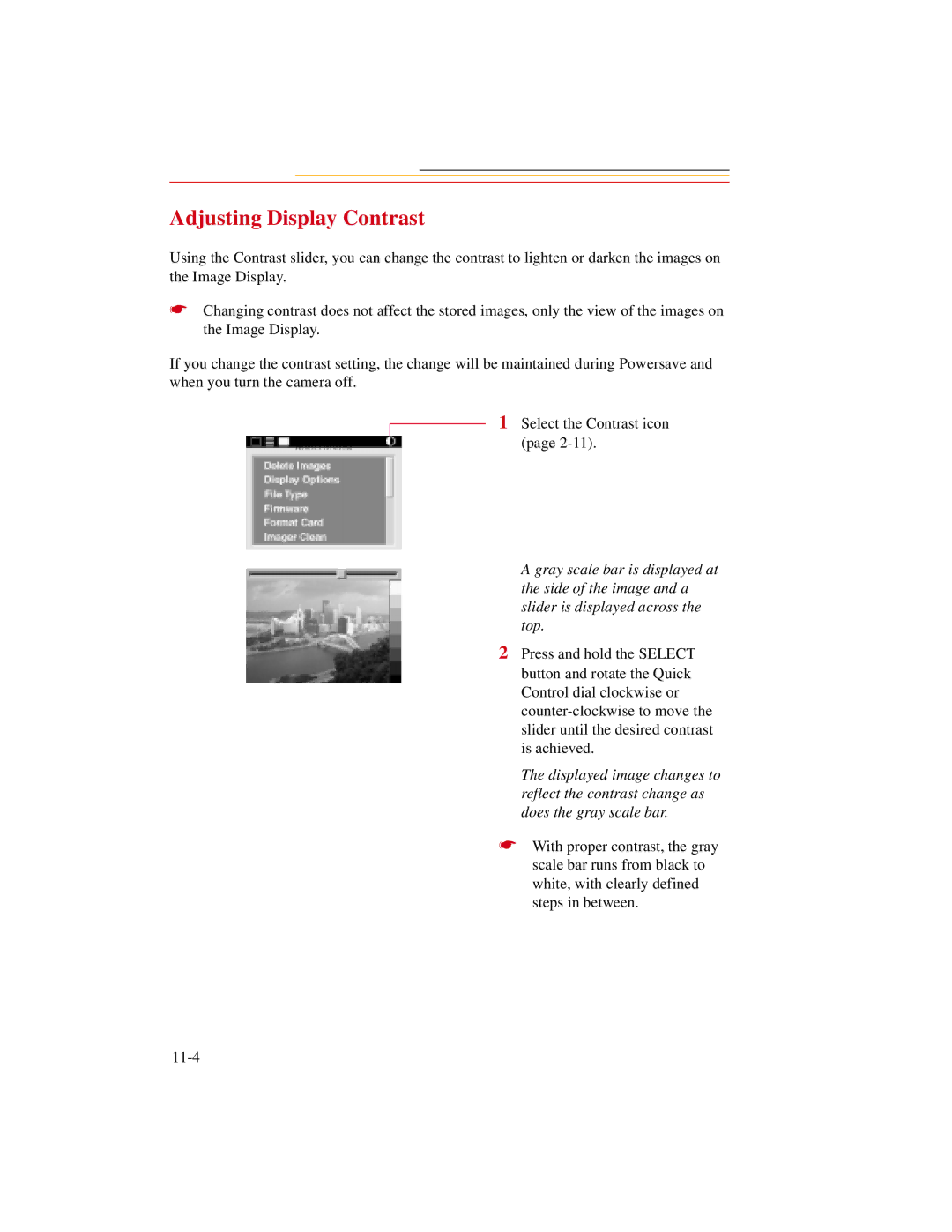 Kodak DCS500 manual Adjusting Display Contrast 