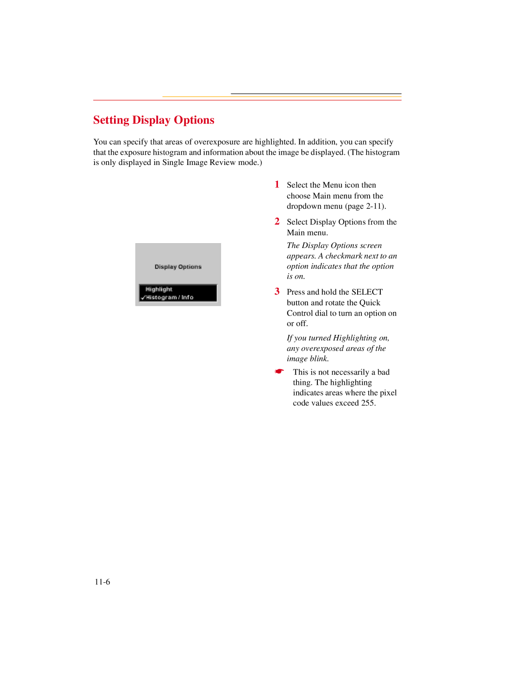 Kodak DCS500 manual Setting Display Options 