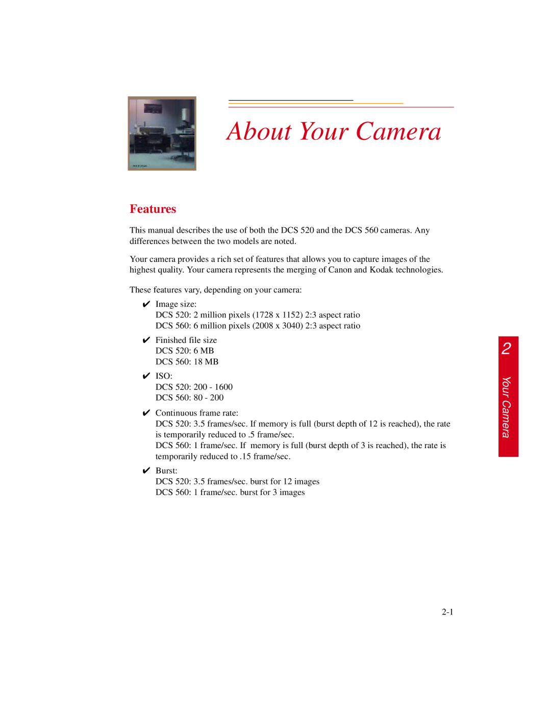 Kodak DCS500 manual About Your Camera, Features 