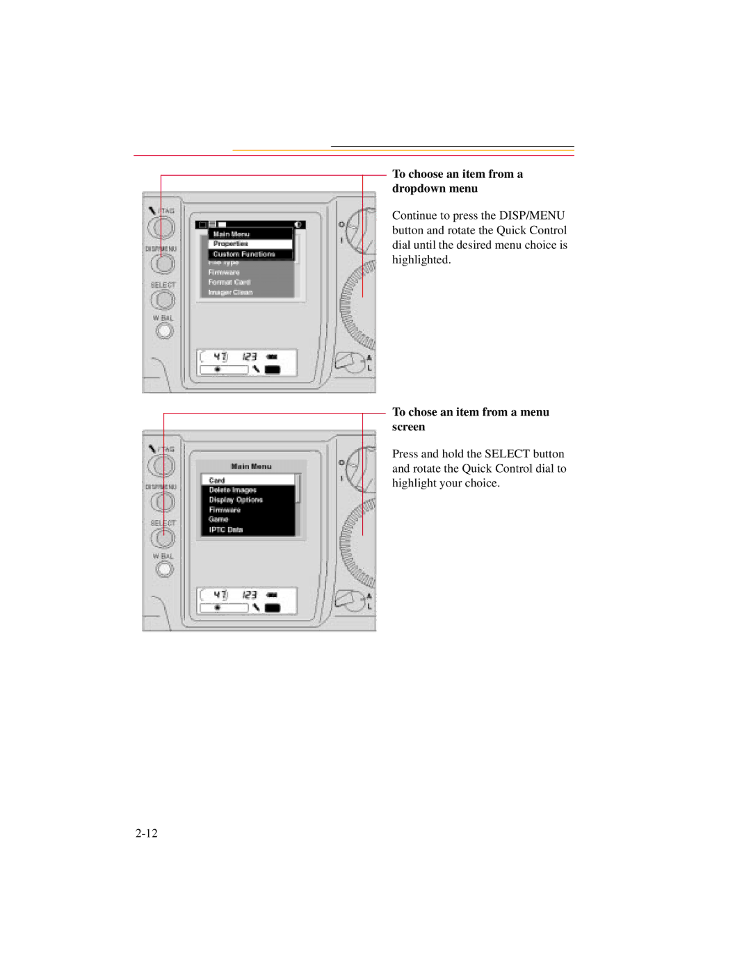 Kodak DCS500 manual To choose an item from a dropdown menu 