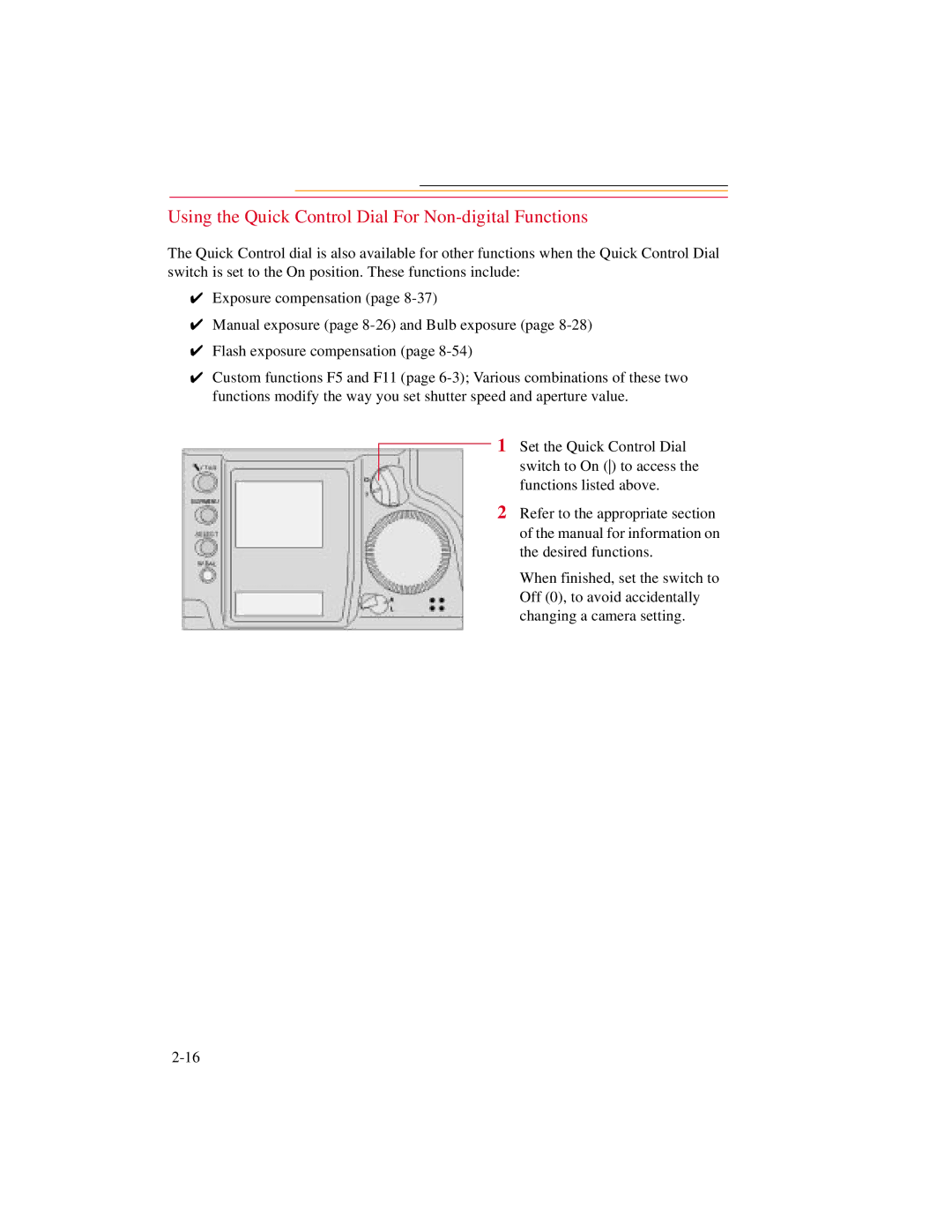 Kodak DCS500 manual Using the Quick Control Dial For Non-digital Functions 