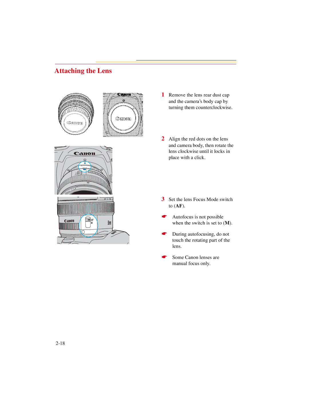 Kodak DCS500 manual Attaching the Lens 